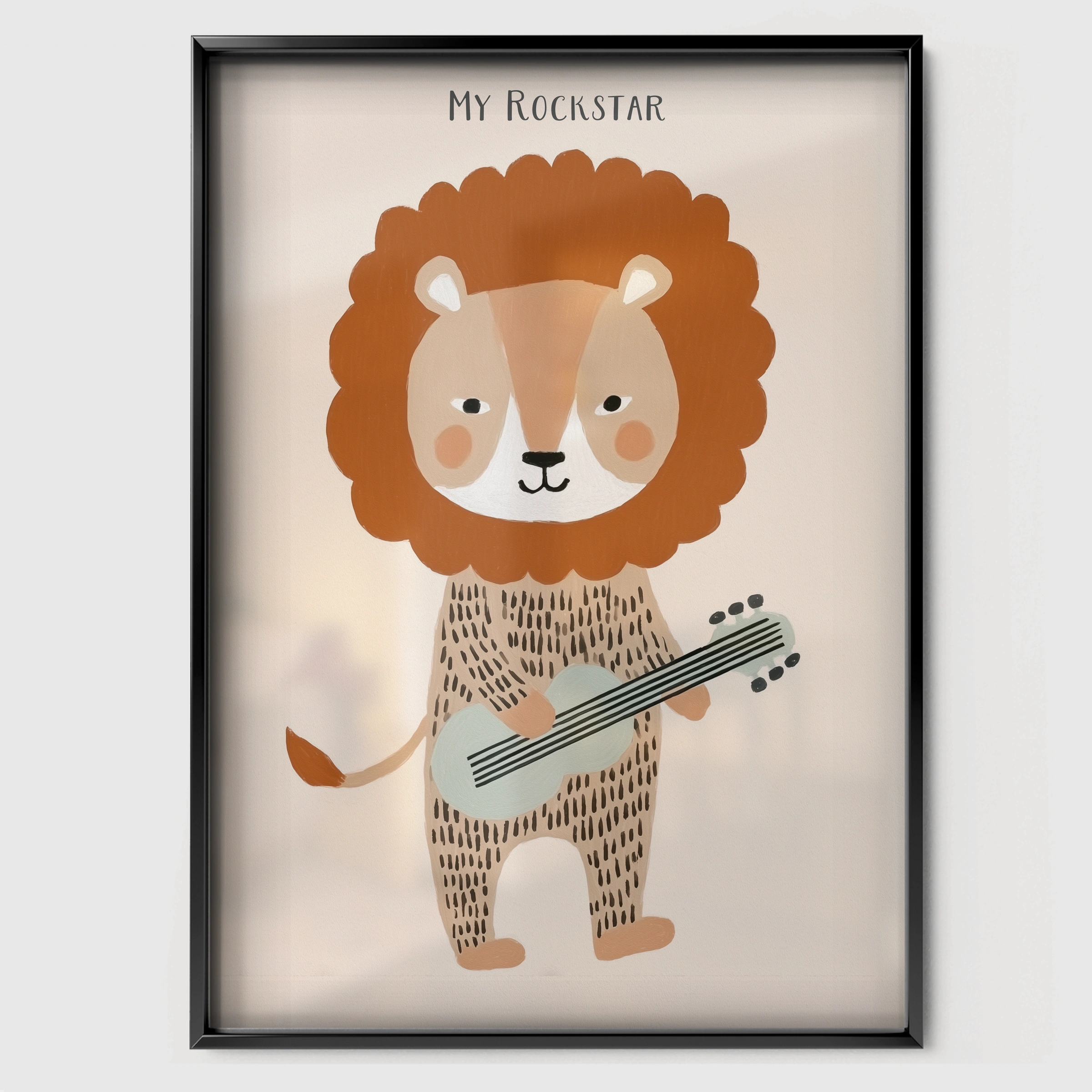 My Rockstar Lion Nursery Print - black framed nursery wall art print