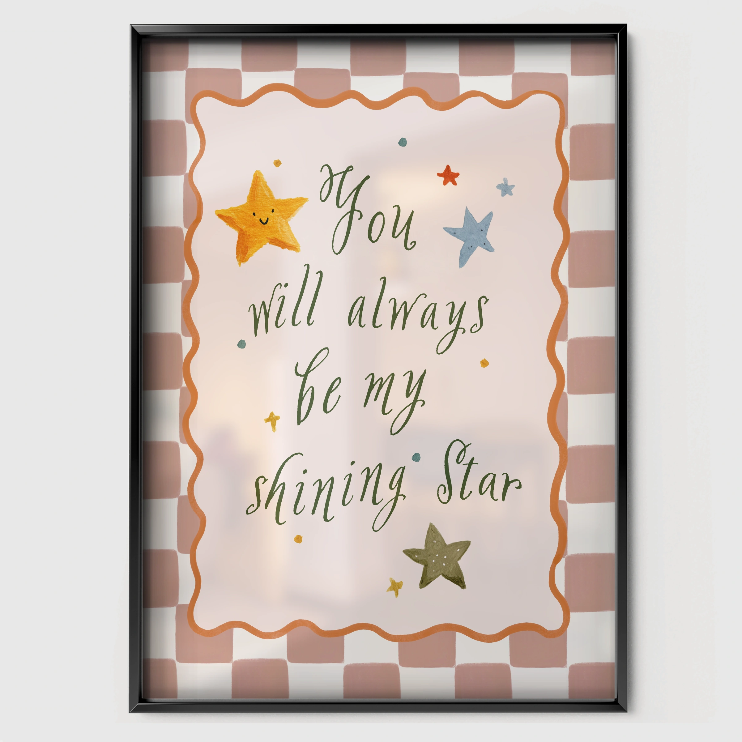 My Shining Star Pink Nursery Print - black framed nursery wall art print