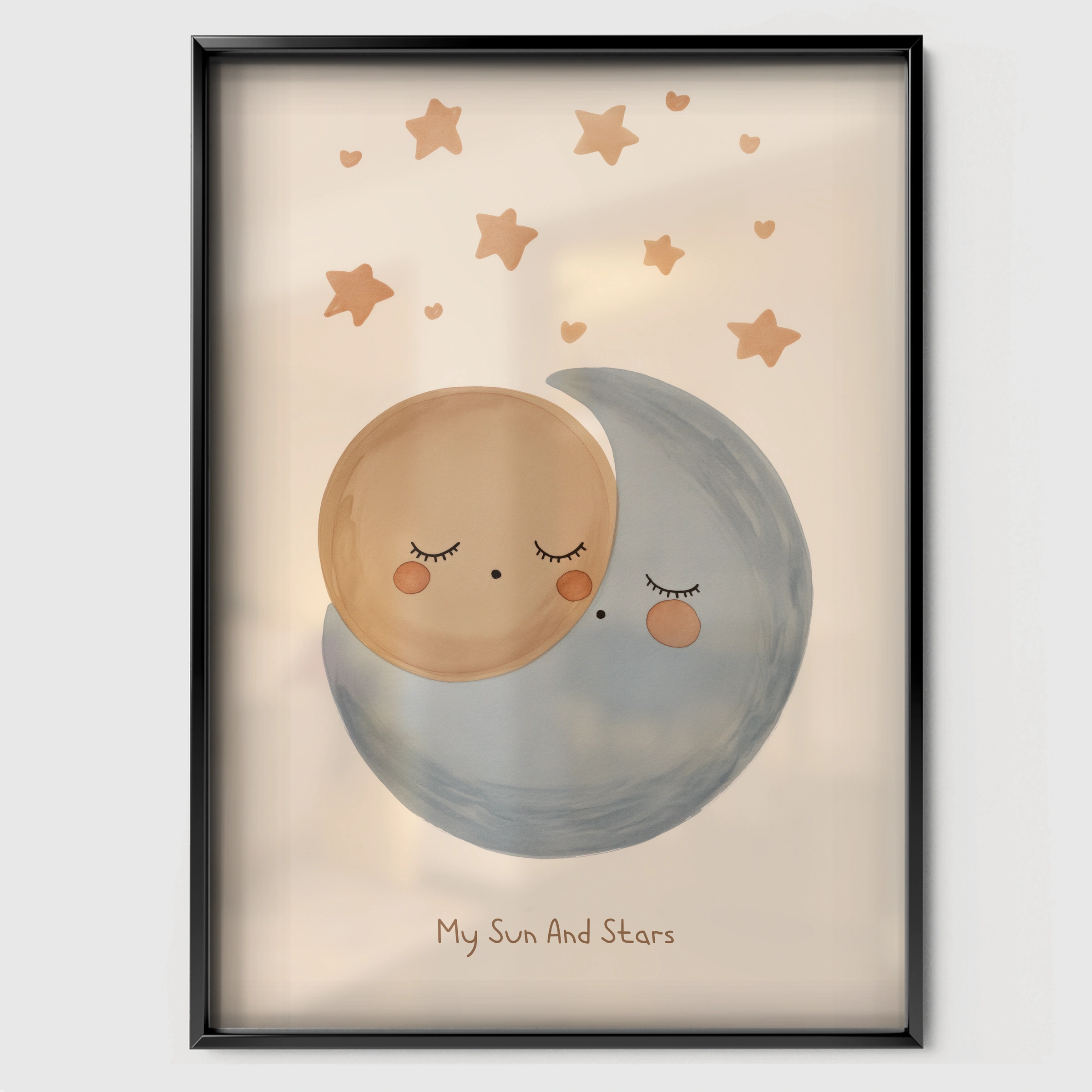 My Sun and Stars Nursery Print - black framed nursery wall art print