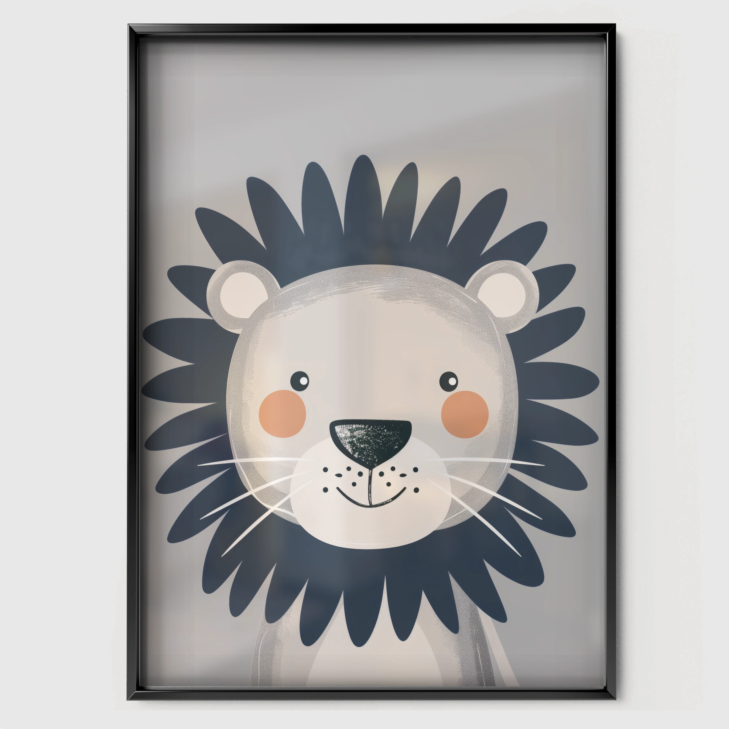 Navy Lion Nursery Print - black framed nursery wall art print