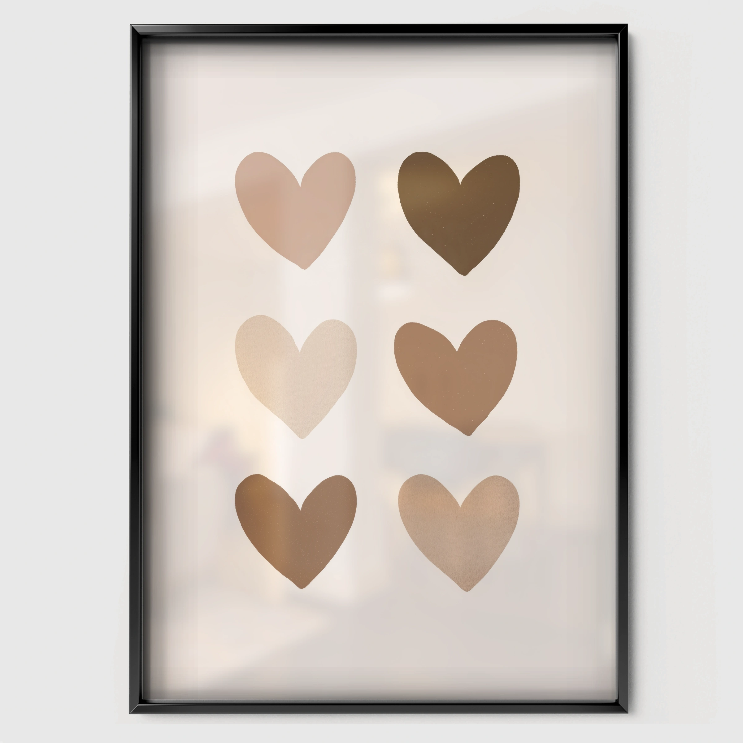 Neutral Hearts Nursery Print - black framed nursery wall art print