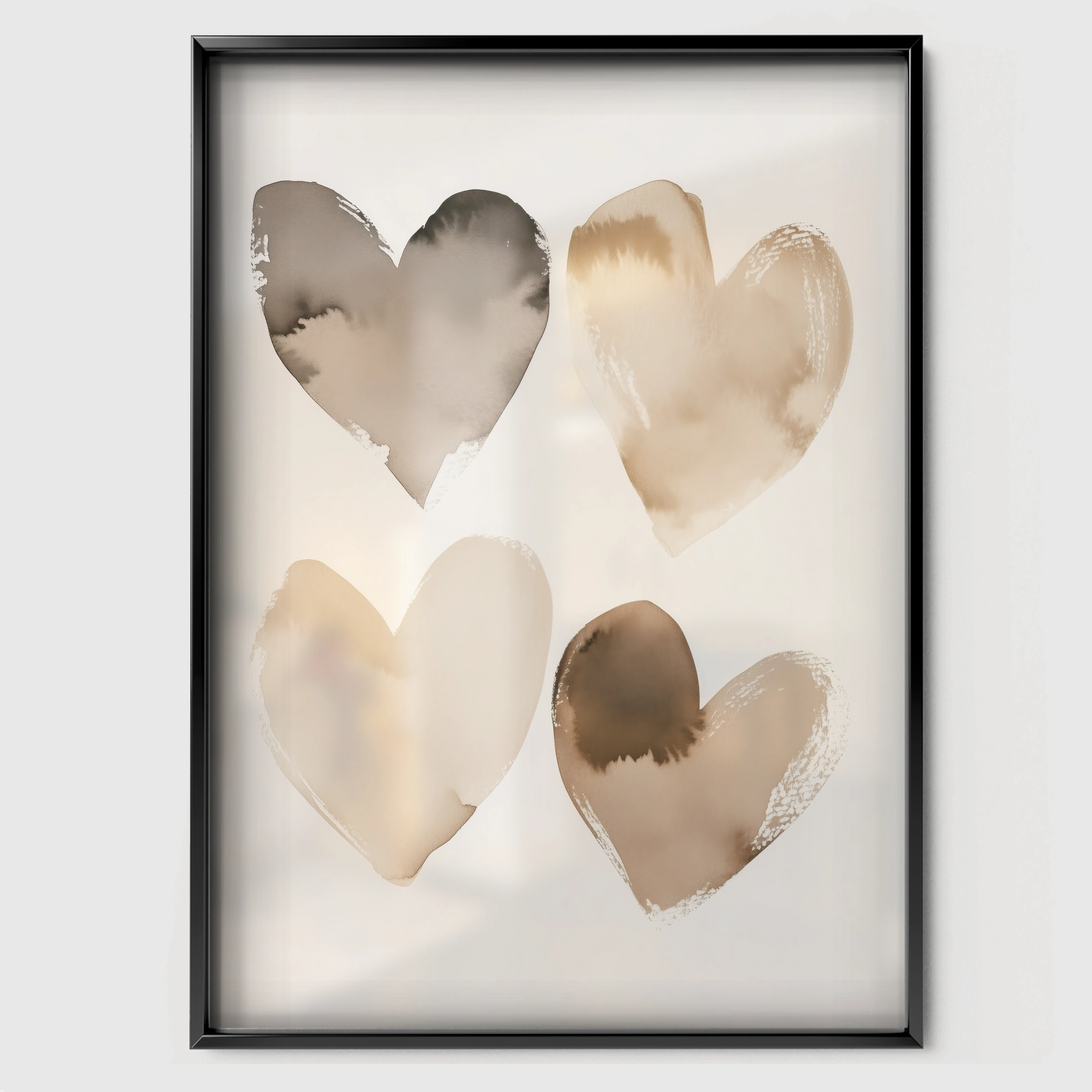 Neutral Hearts Two Nursery Print - black framed nursery wall art print