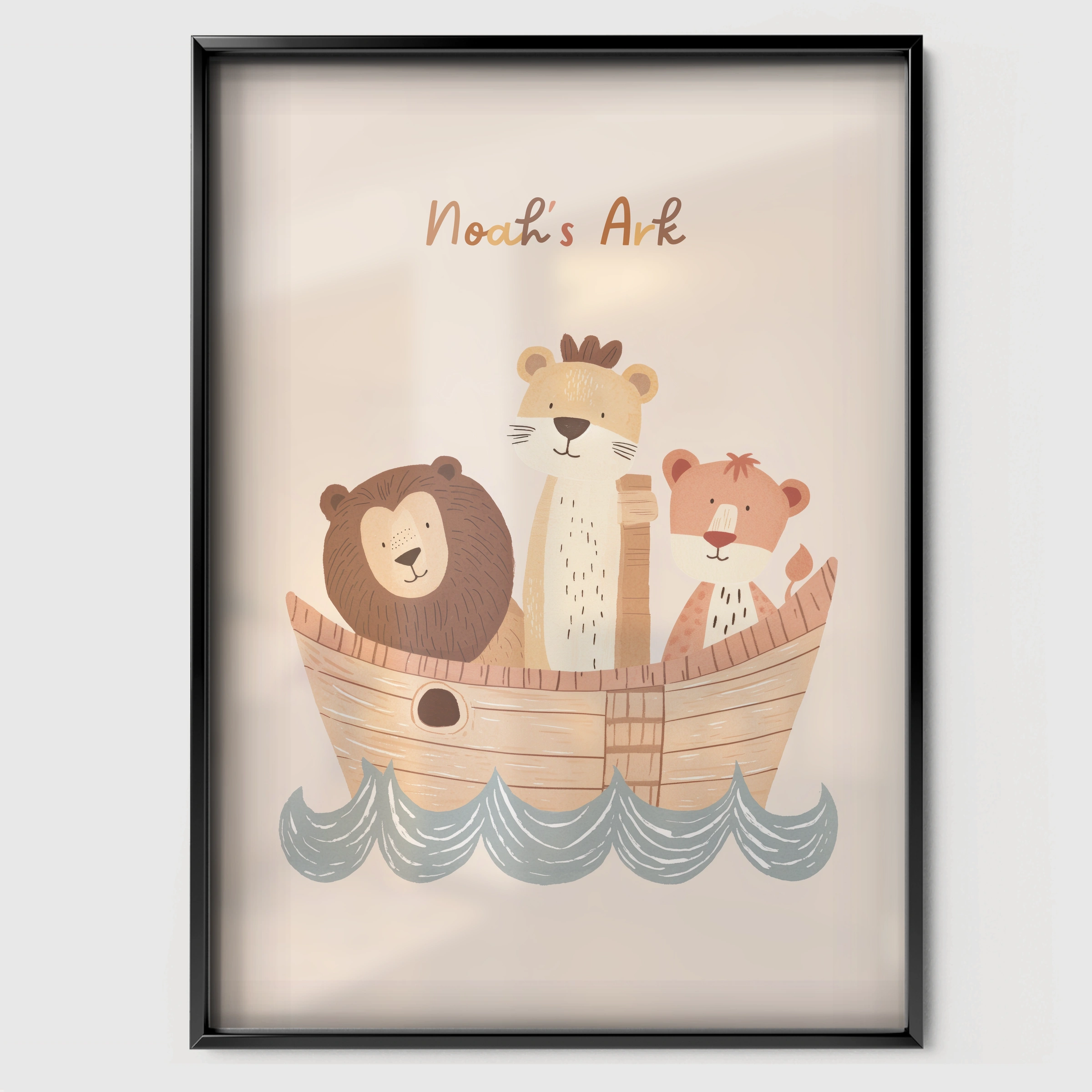 Noahs Ark Nursery Print - black framed nursery wall art print