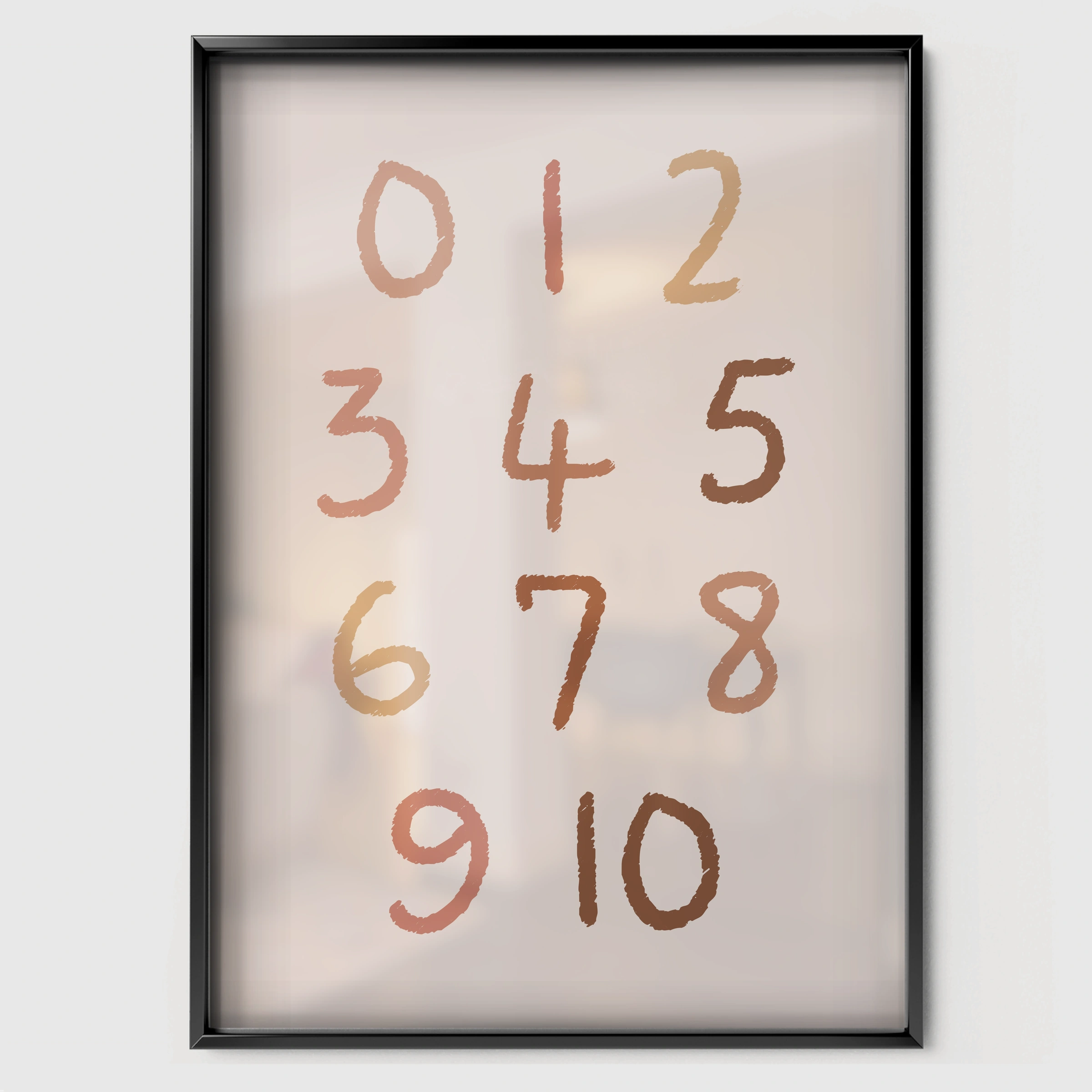 Numbers 0-9 Nursery Print - black framed nursery wall art print