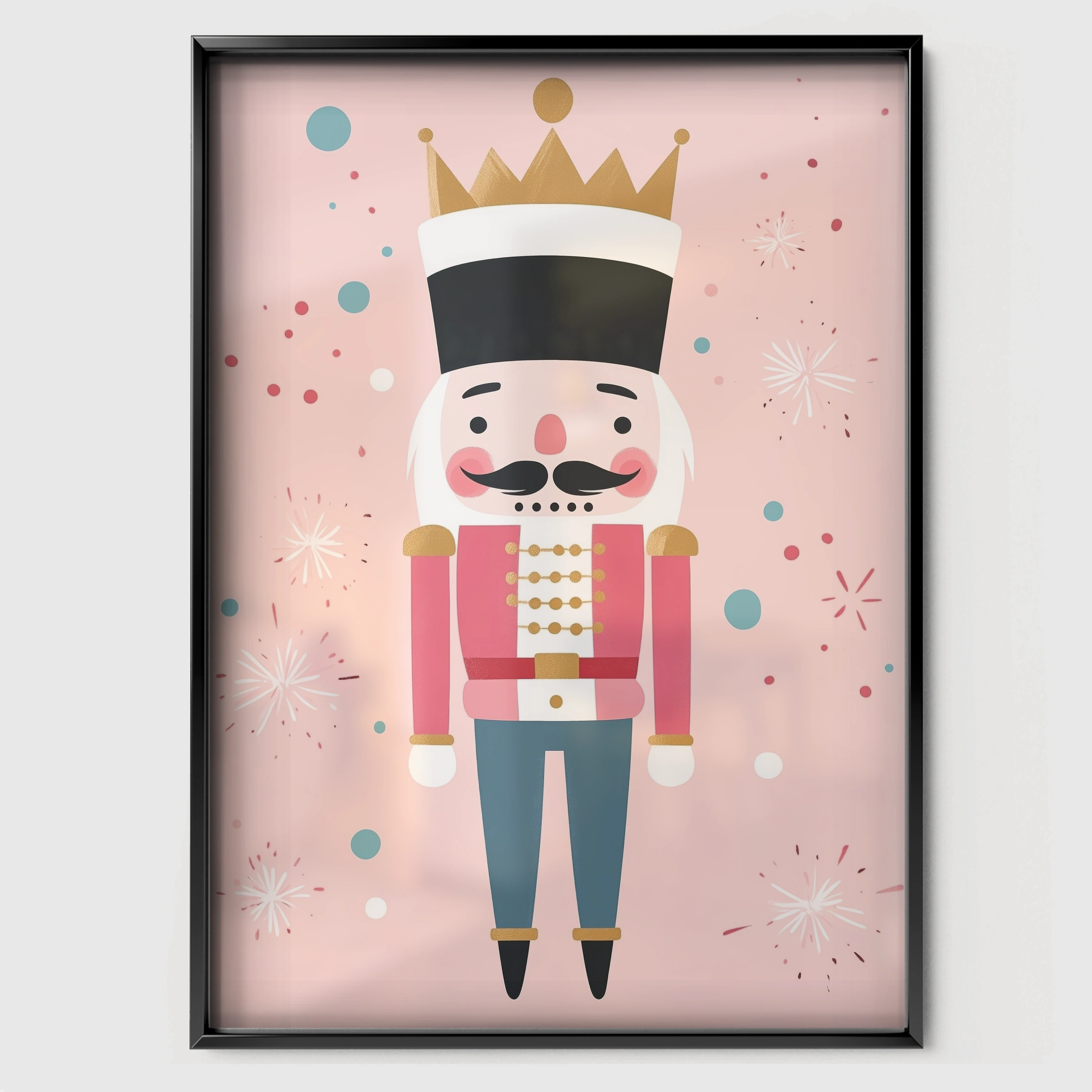 Nutcracker Christmas Print - black framed nursery wall art print