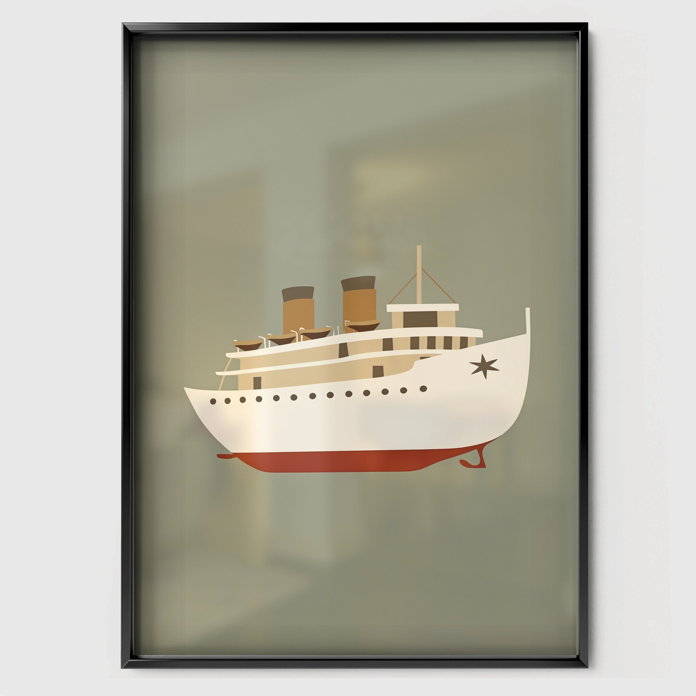 Ocean Liner Ship Nursery Print - black framed nursery wall art print