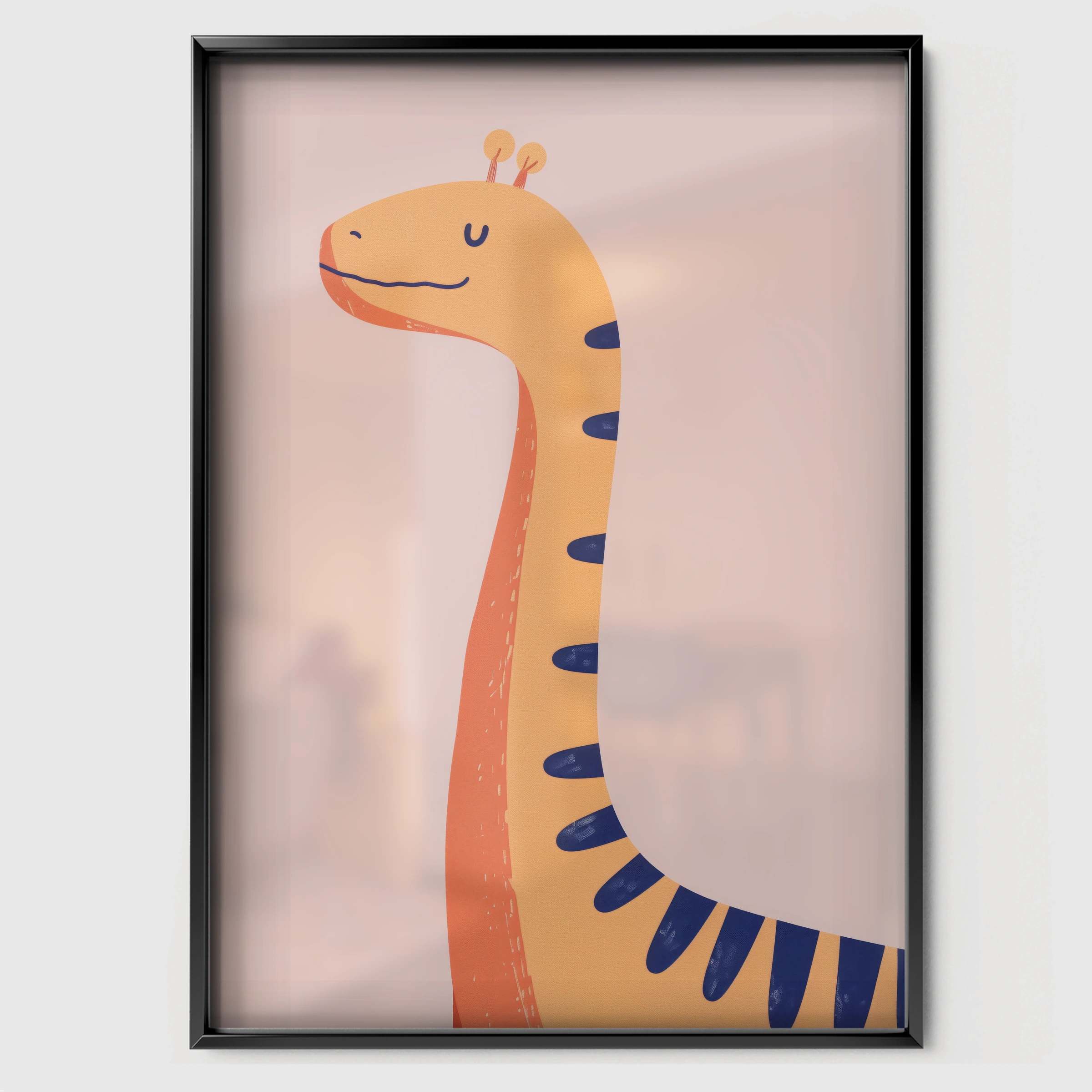 Orange Dinosaur Nursery Print - black framed nursery wall art print