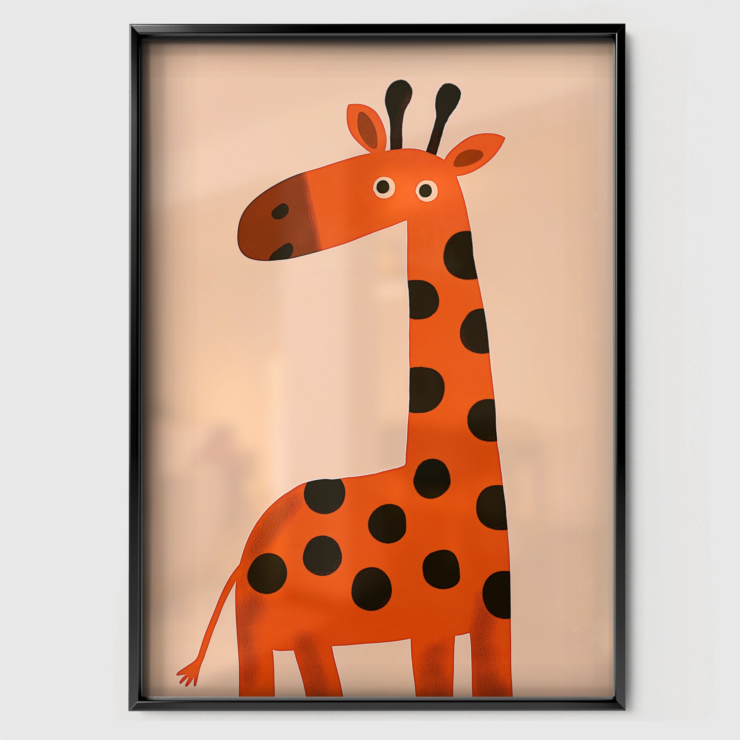 Orange Giraffe Nursery Print - black framed nursery wall art print