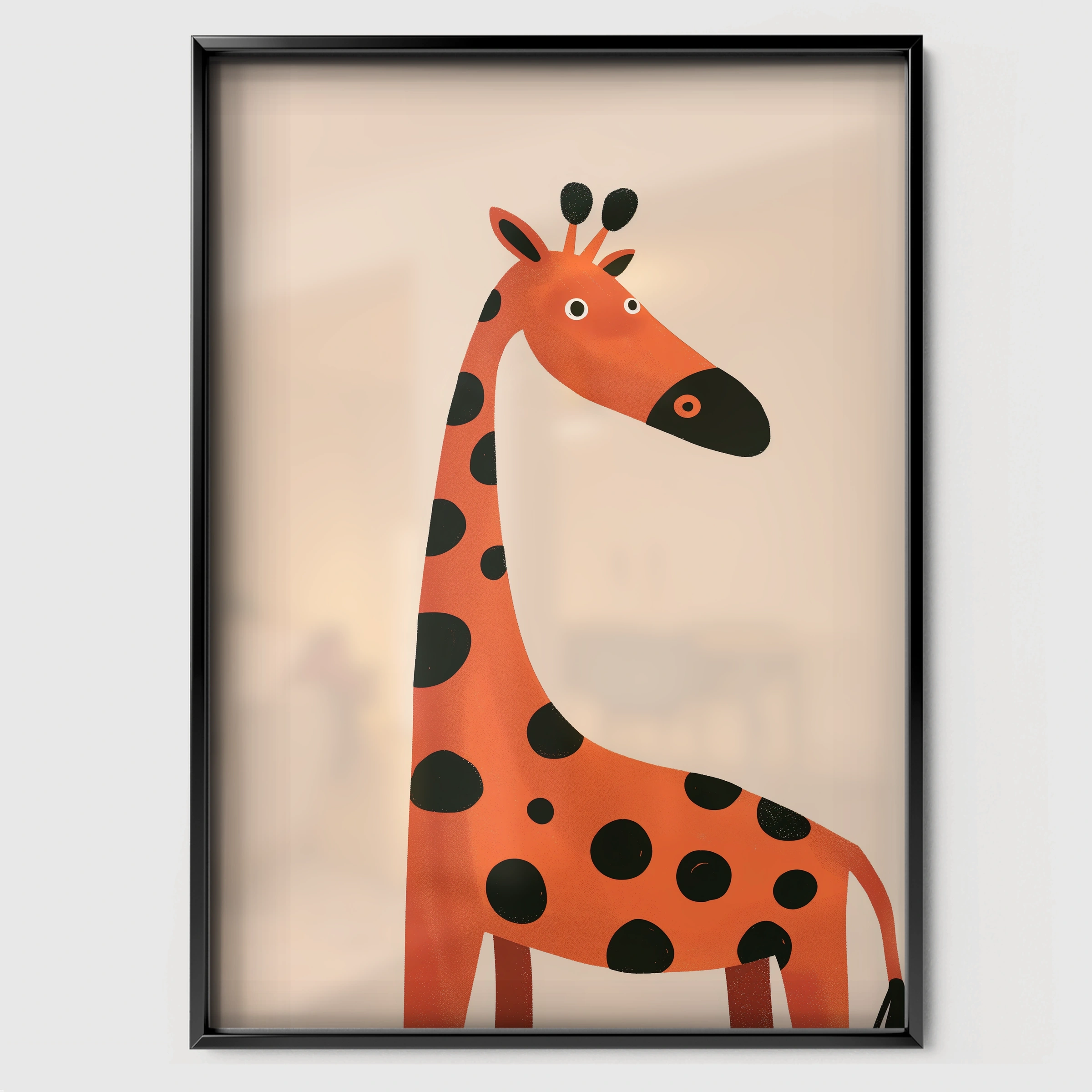 Orange Giraffe Three Nursery Print - black framed nursery wall art print