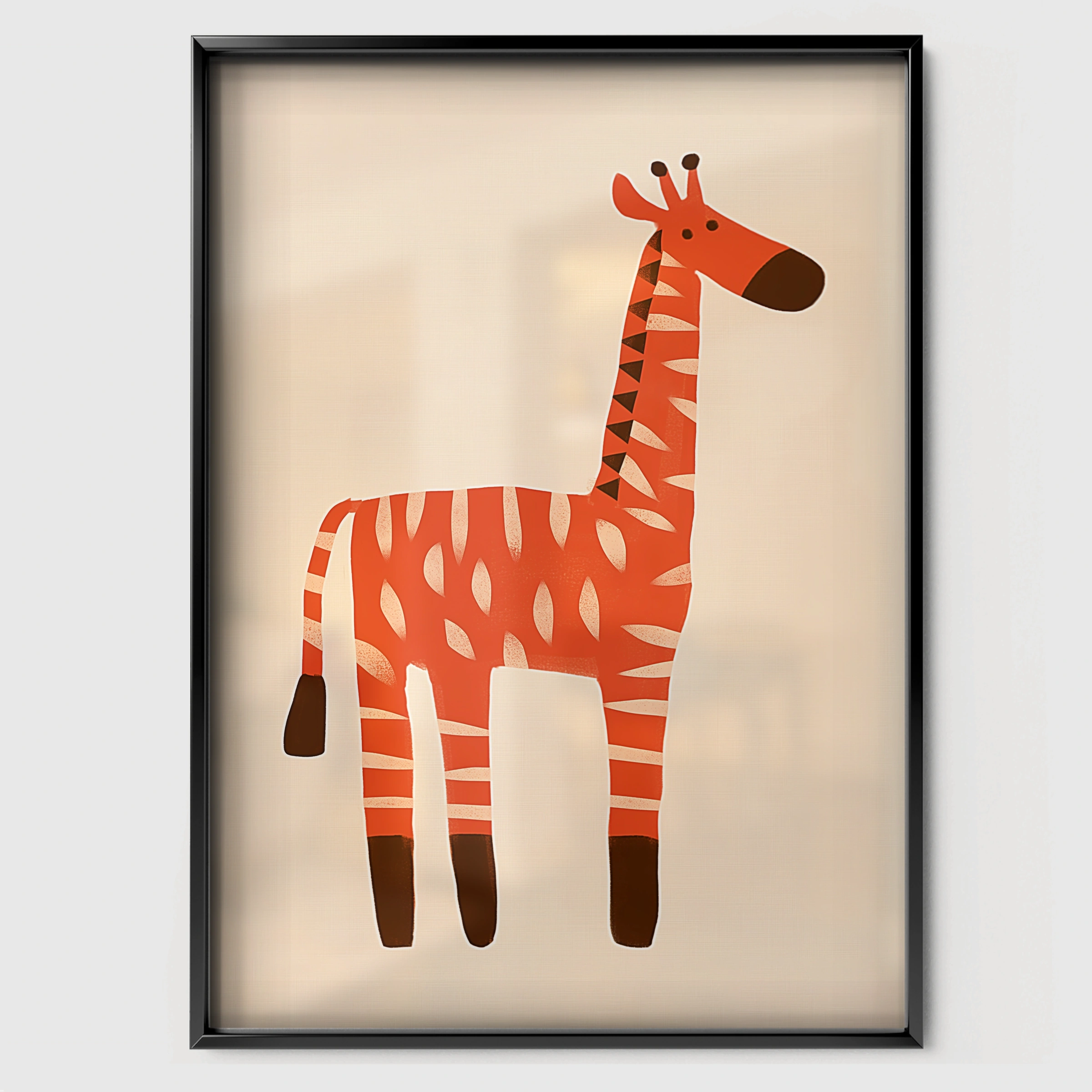 Orange Giraffe Two Nursery Print - black framed nursery wall art print