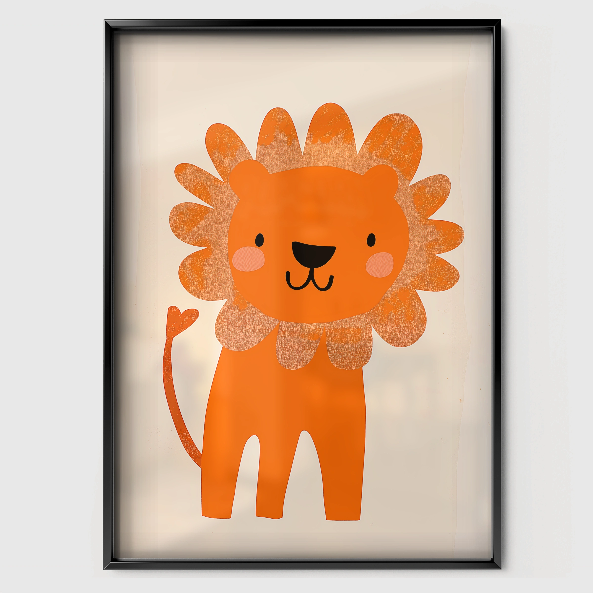 Orange Lion Nursery Print - black framed nursery wall art print