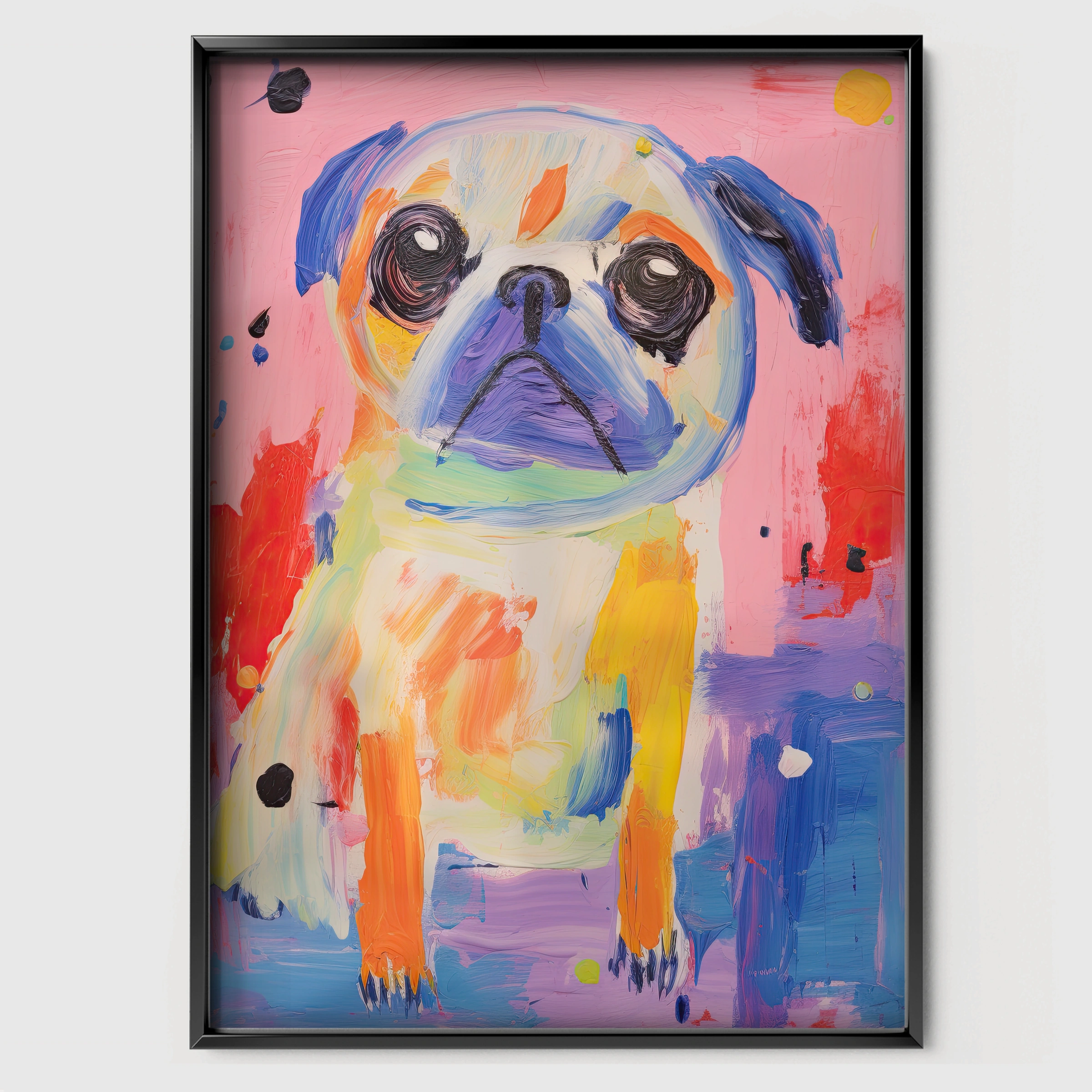 Painted Pug Nursery Print - black framed nursery wall art print