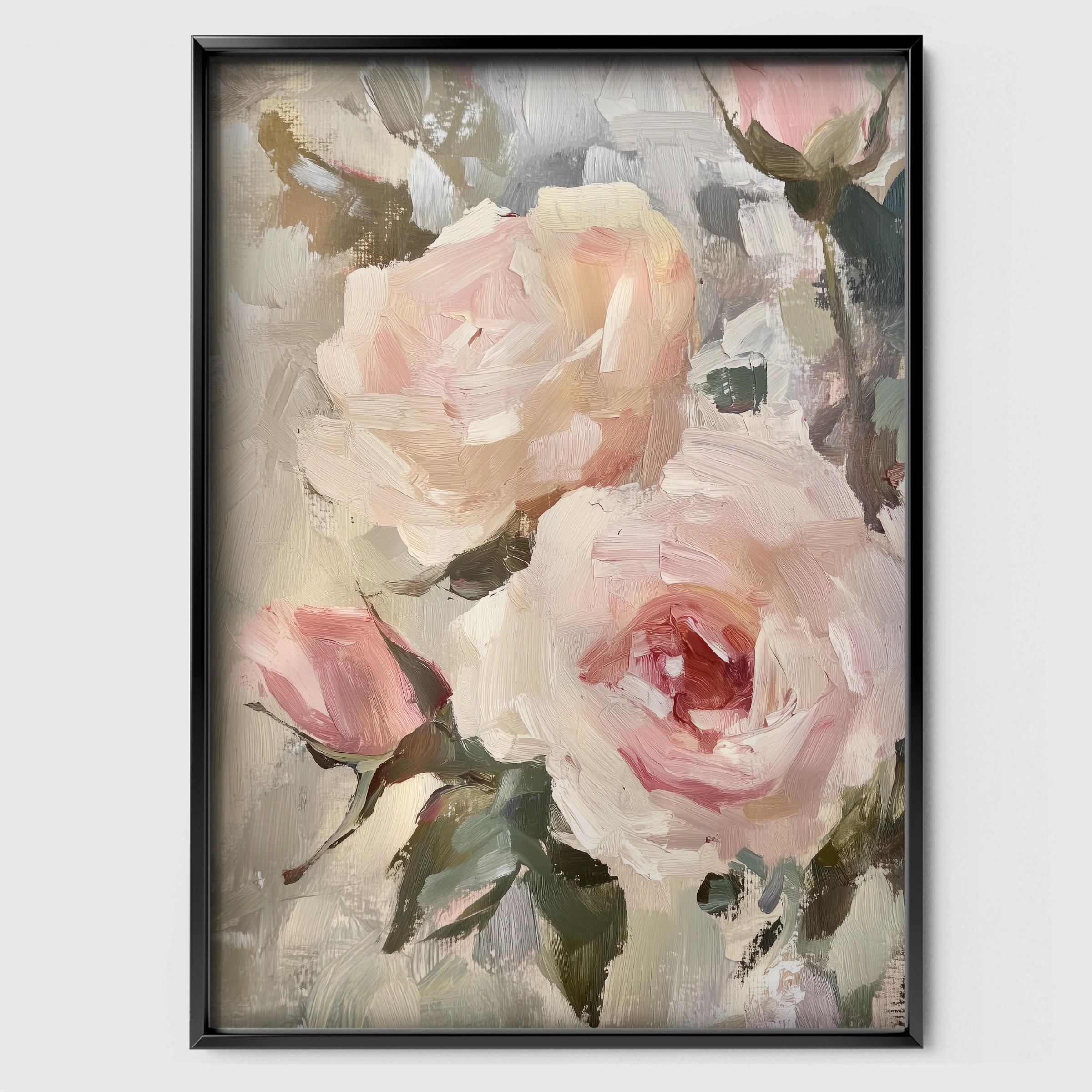 Painted Roses Nursery Print - black framed nursery wall art print