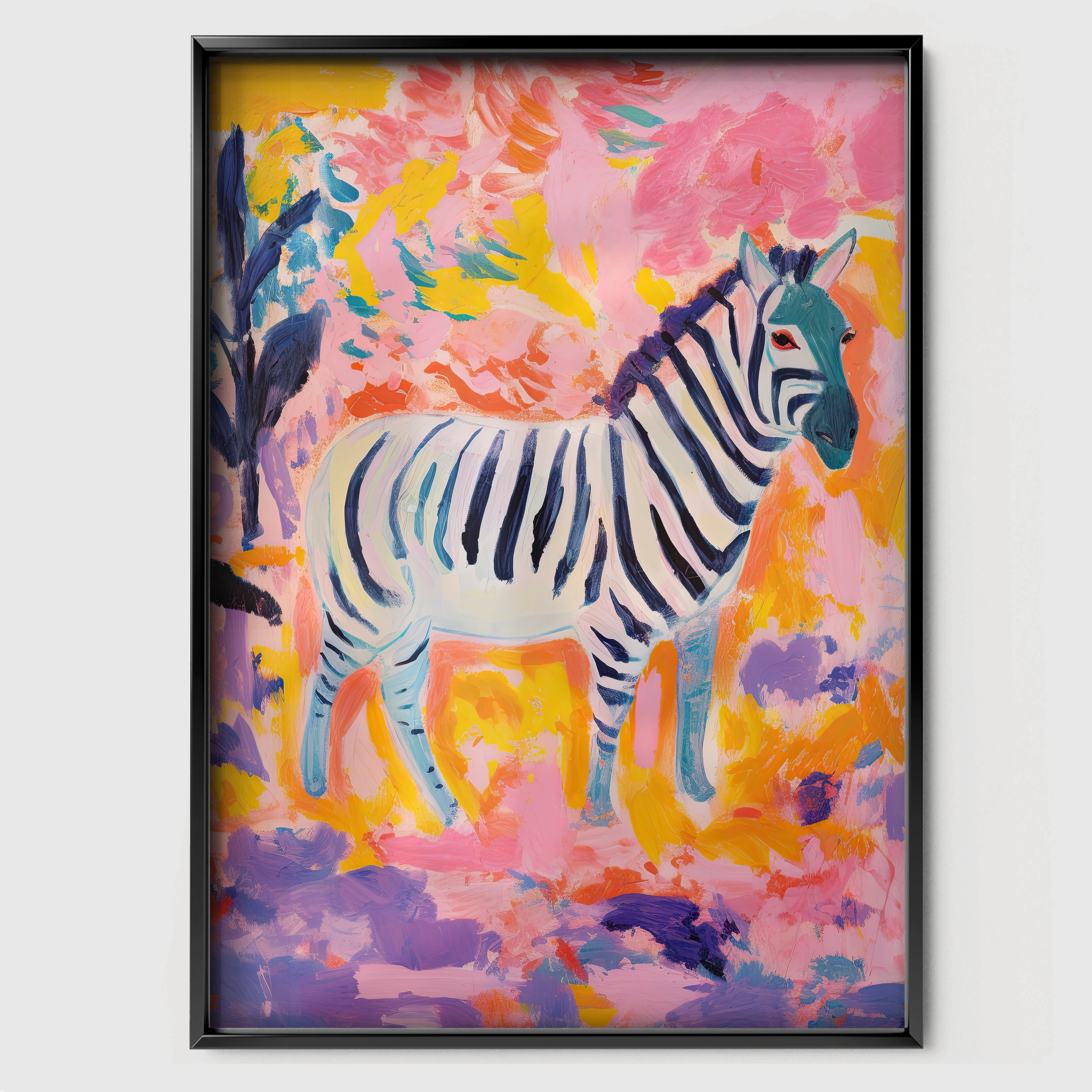 Painted Zebra Nursery Print - black framed nursery wall art print