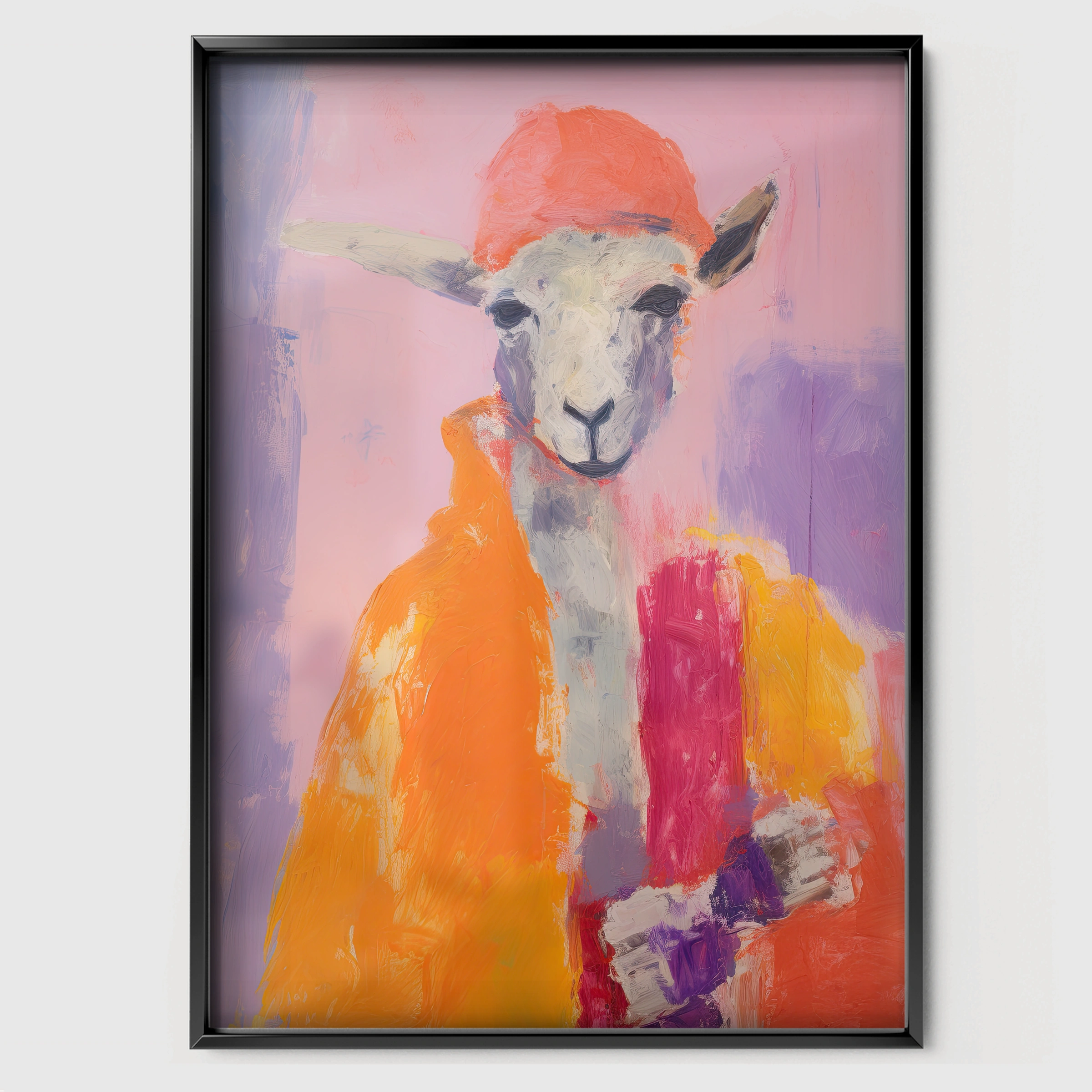 Painterly Sheep Nursery Print - black framed nursery wall art print