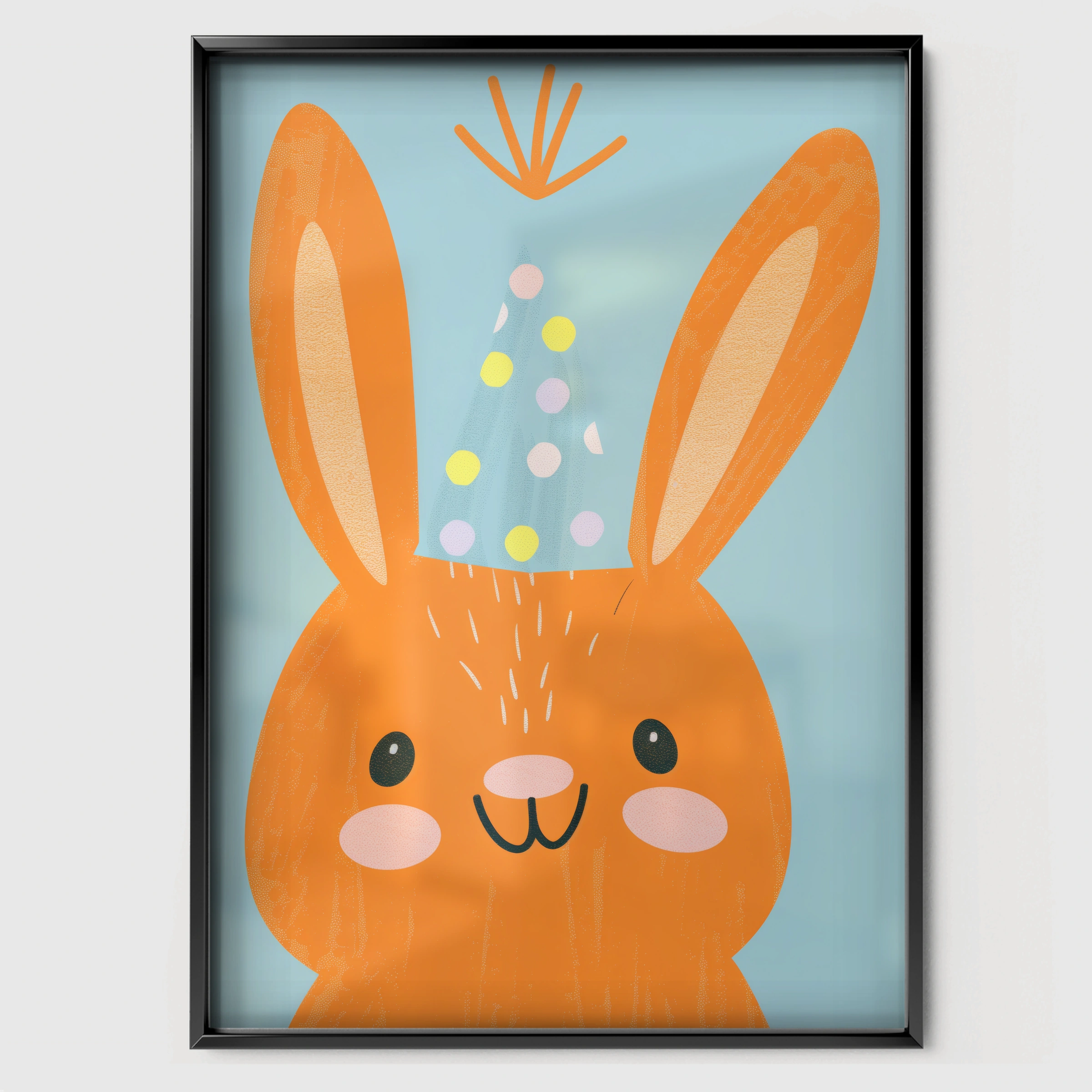 Party Bunny Nursery Print - black framed nursery wall art print