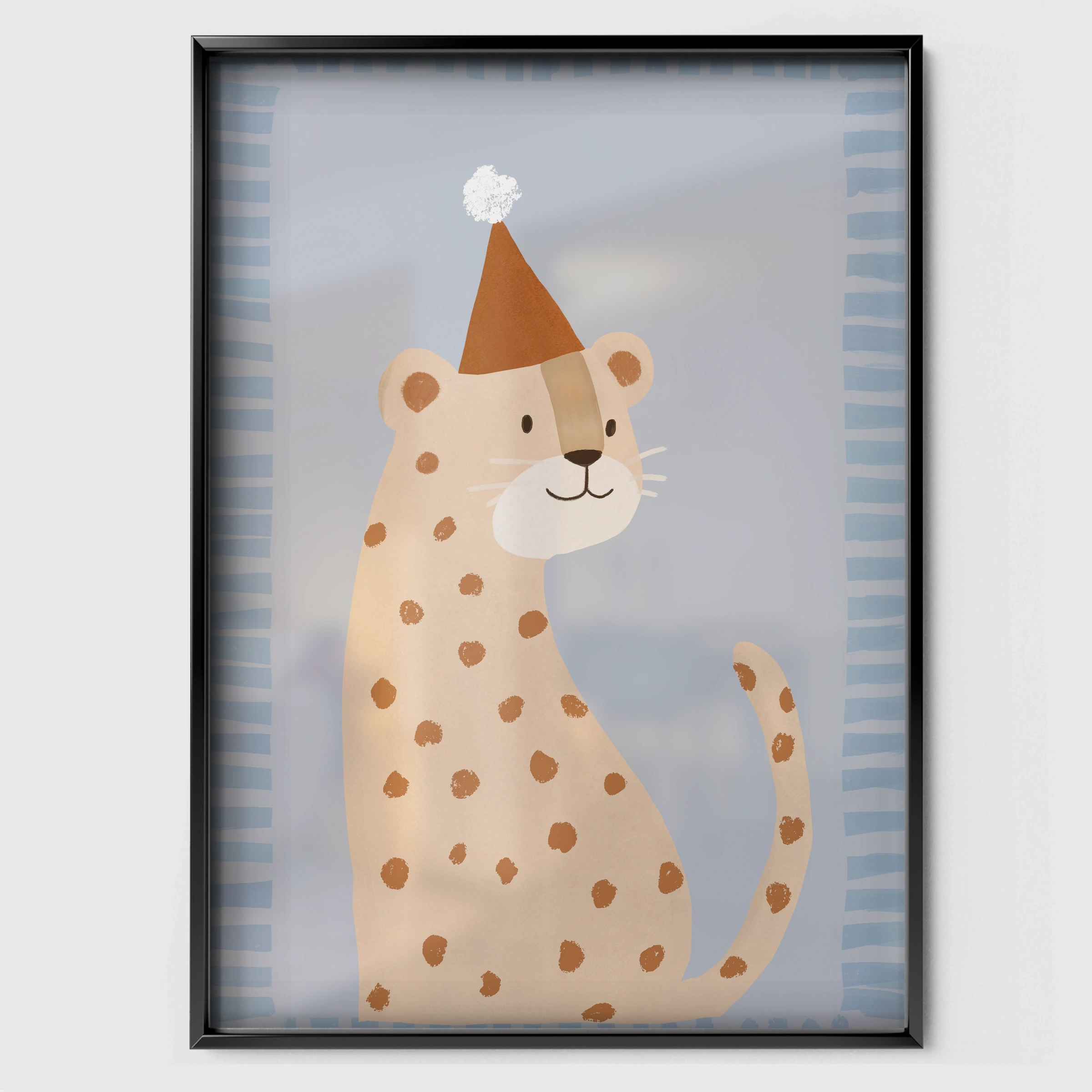Party Cheetah Nursery Print - black framed nursery wall art print