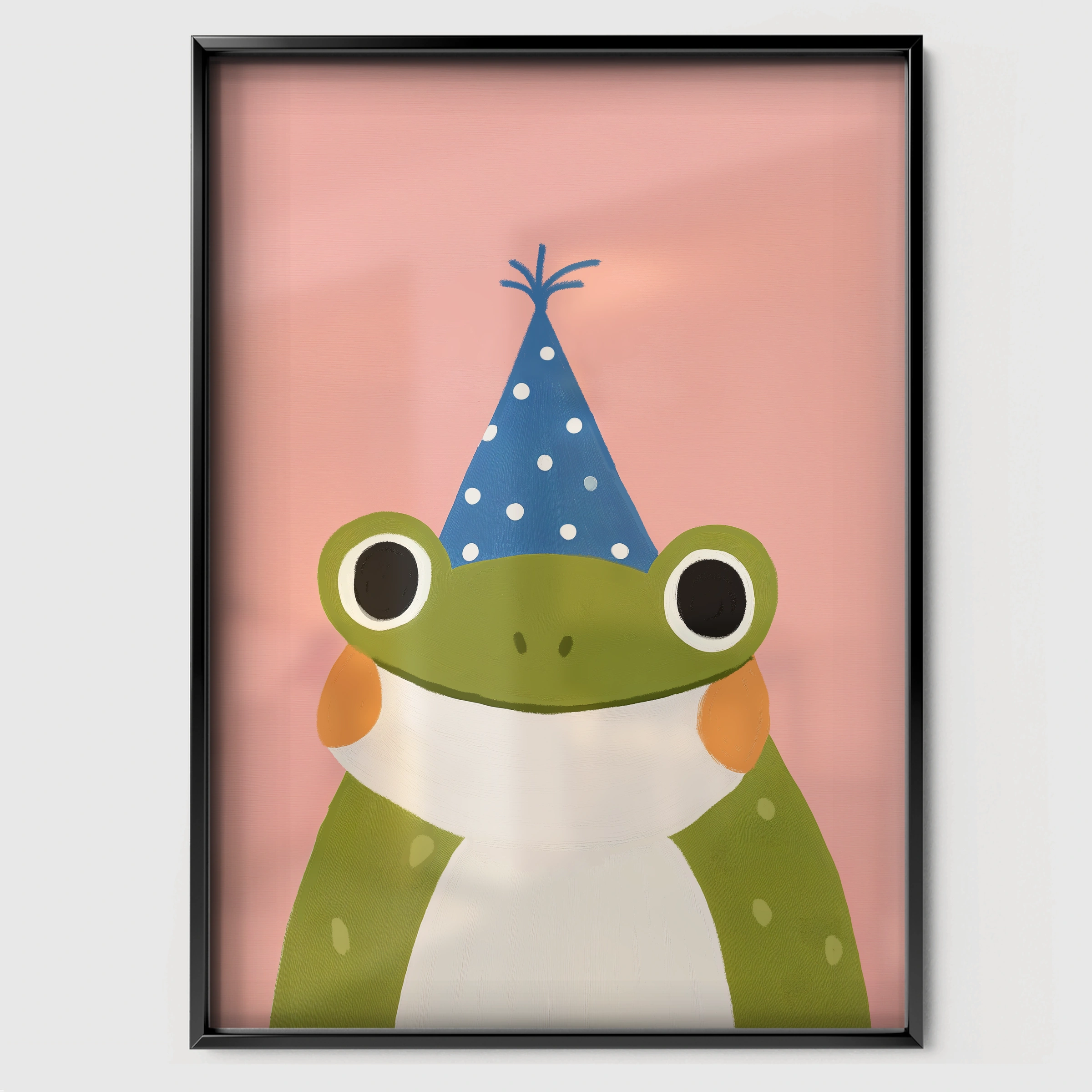 Party Frog Green Nursery Print - black framed nursery wall art print