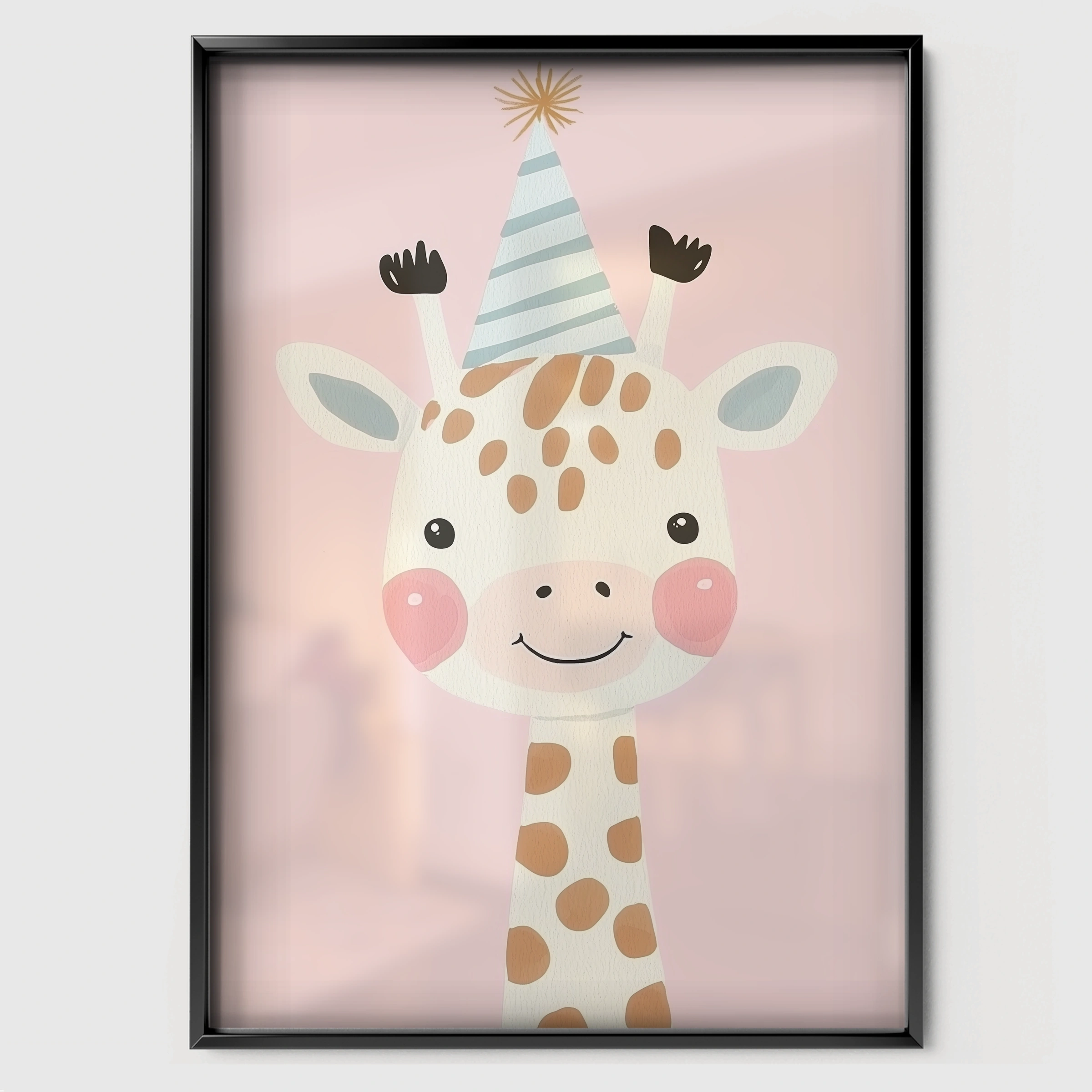 Party Giraffe Nursery Print - black framed nursery wall art print