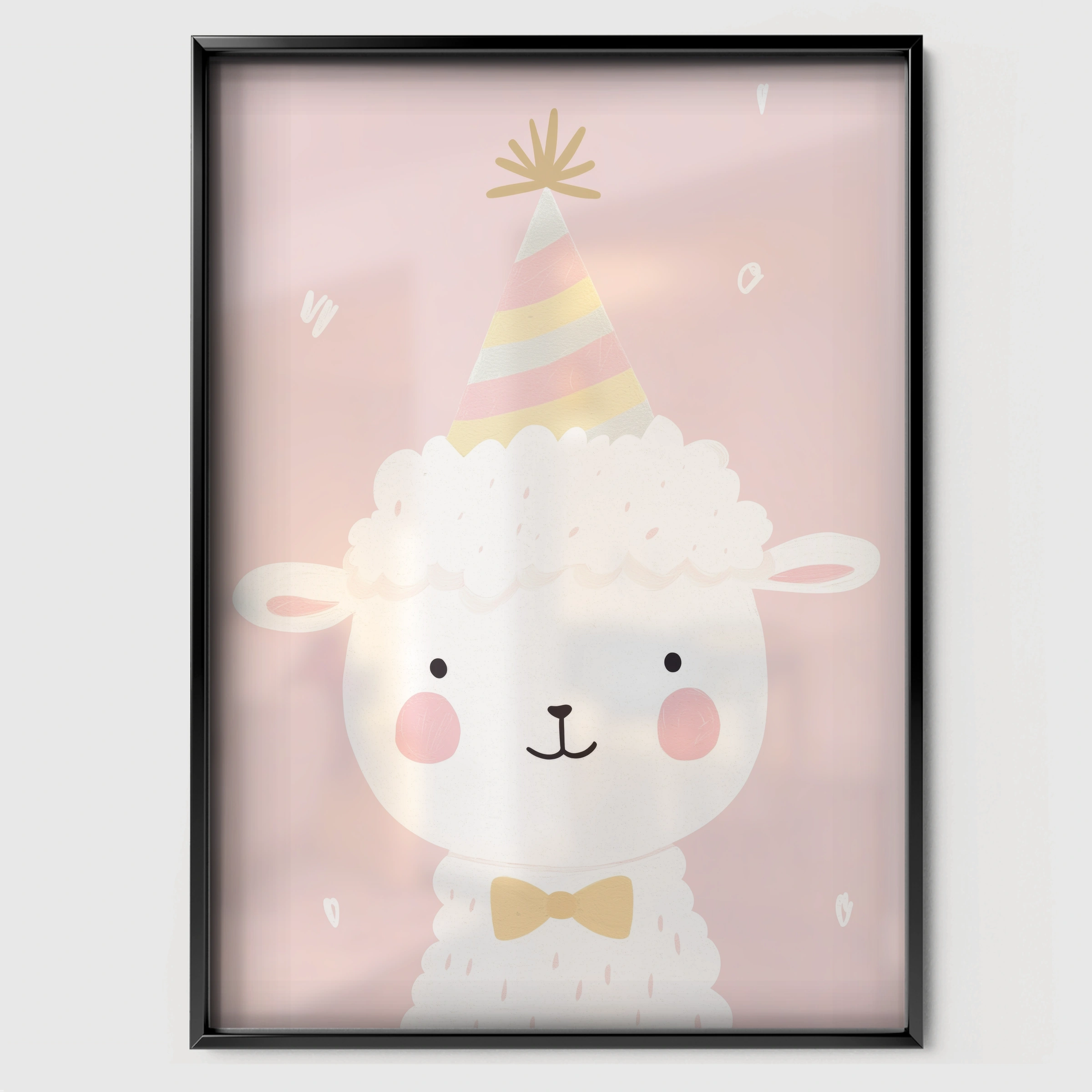 Party Llama Nursery Print - black framed nursery wall art print