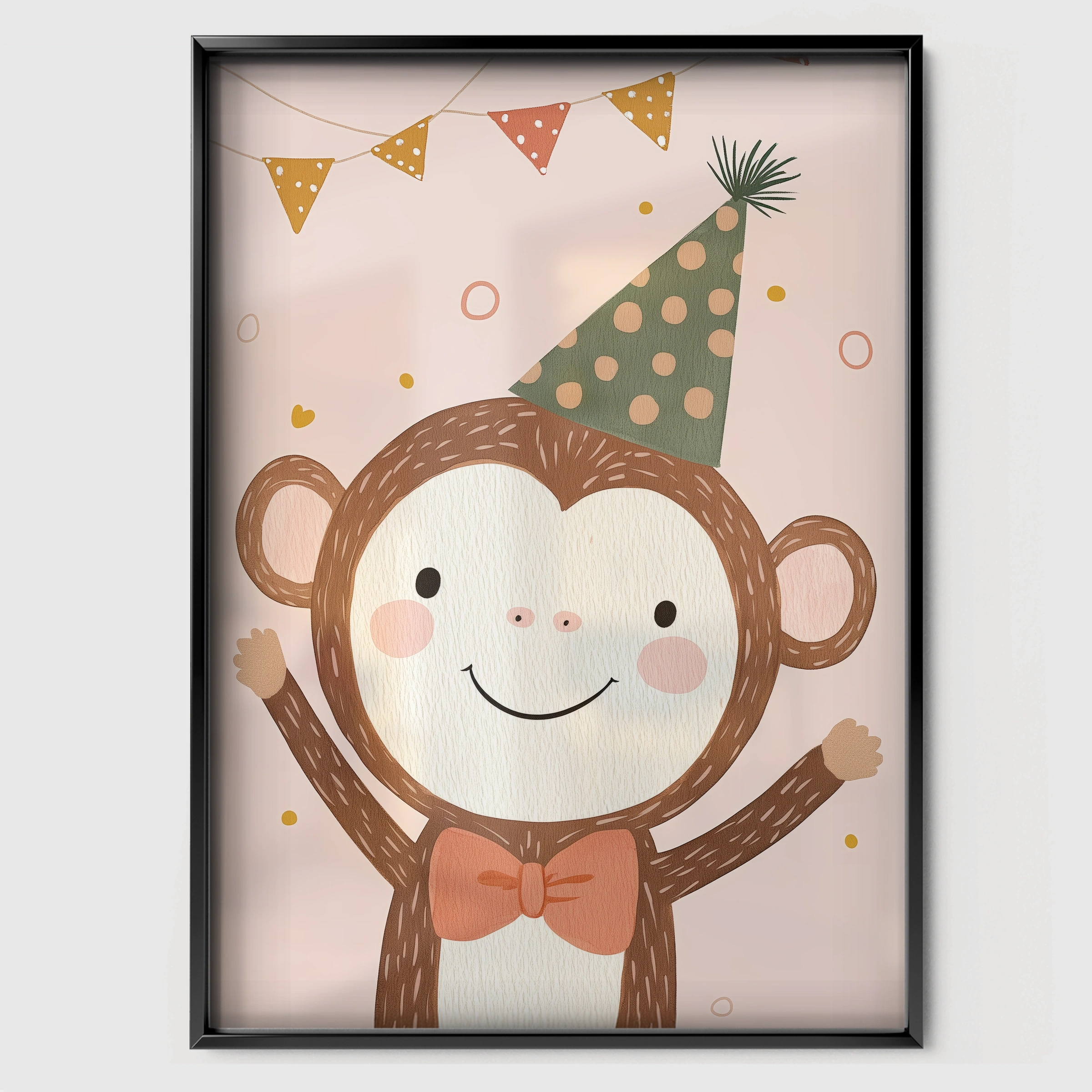 Party Monkey Nursery Print - black framed nursery wall art print