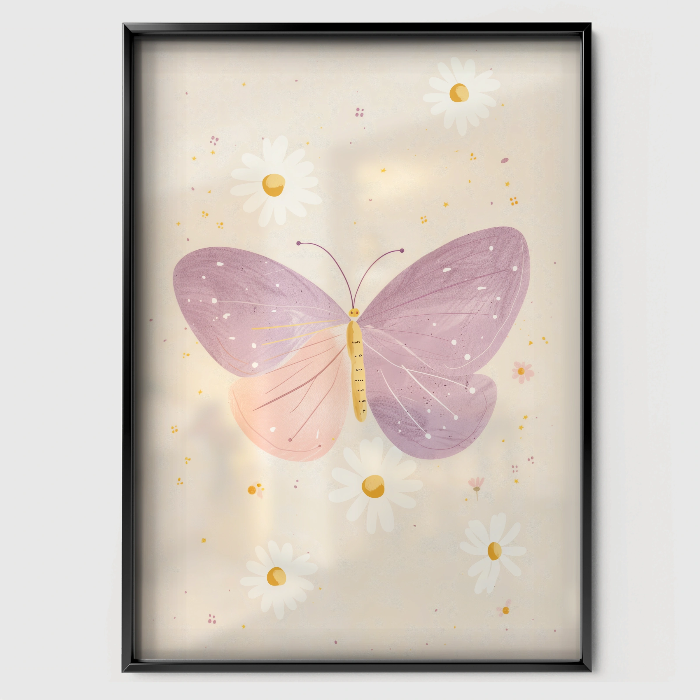 Pastel Butterfly Nursery Print - black framed nursery wall art print