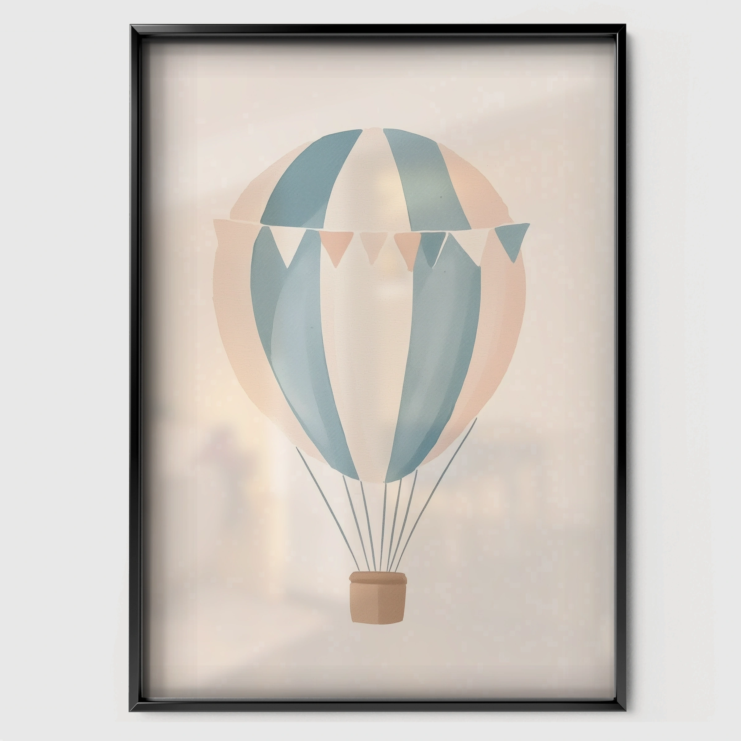 Pastel Hot Air Balloon Nursery Print - black framed nursery wall art print