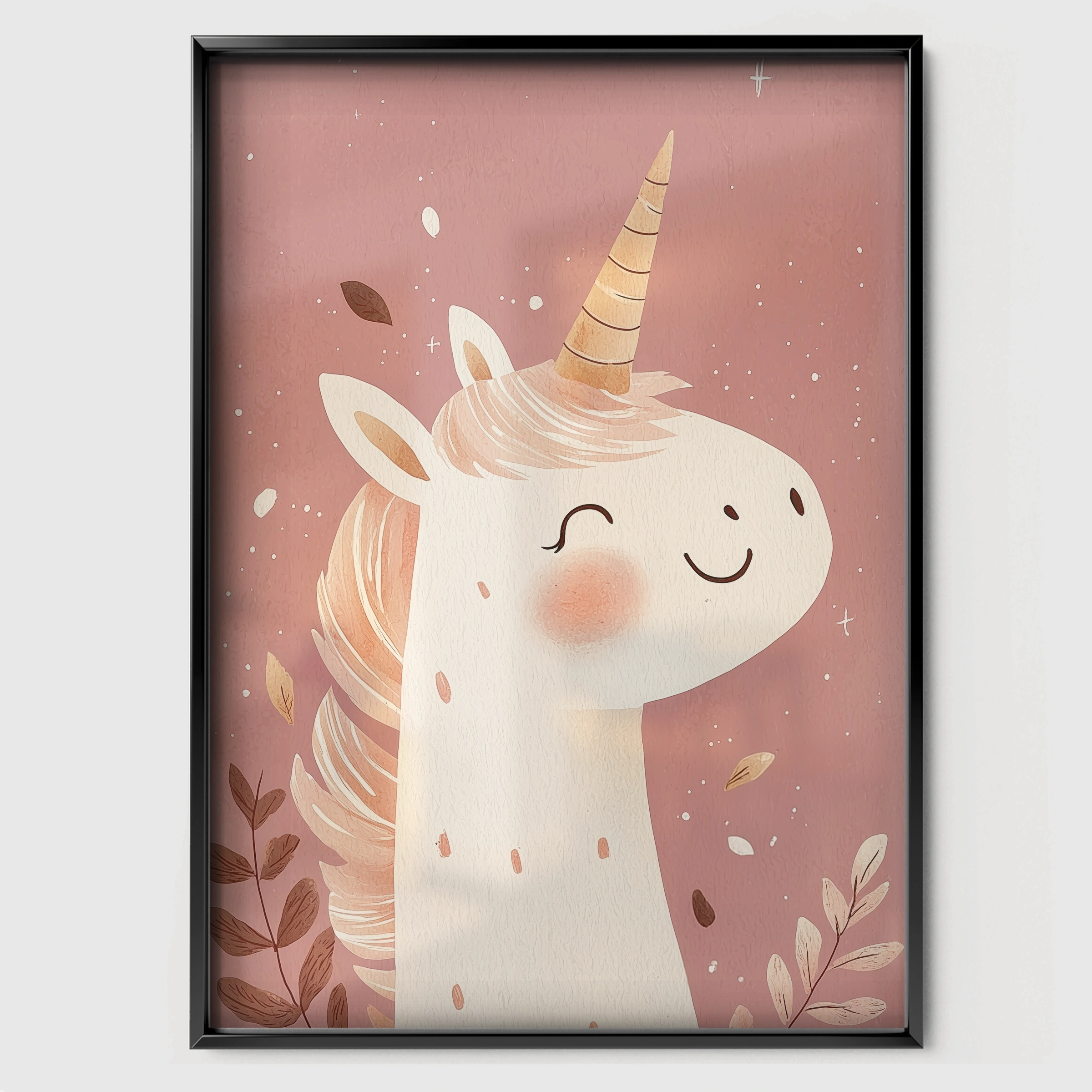 Pastel Unicorn Nursery Print - black framed nursery wall art print