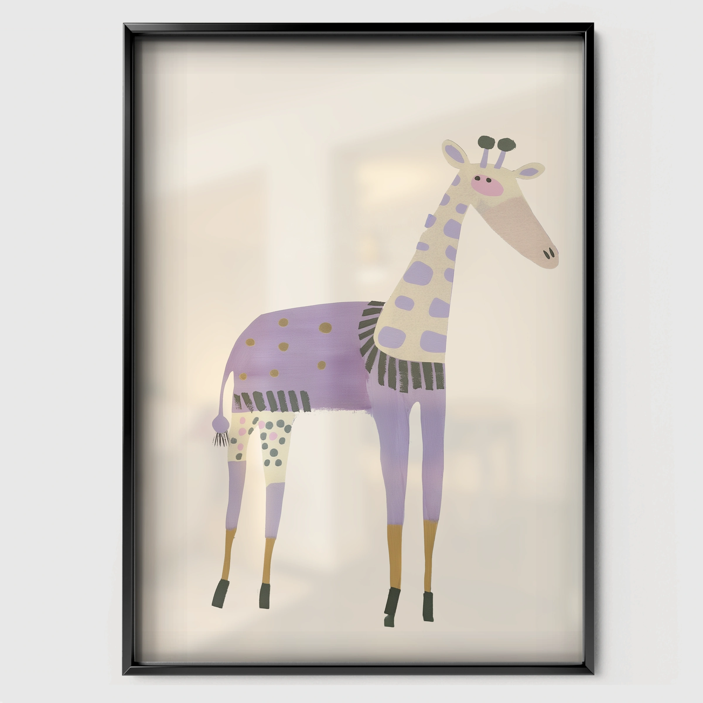 Patterned Giraffe Nursery Print - black framed nursery wall art print