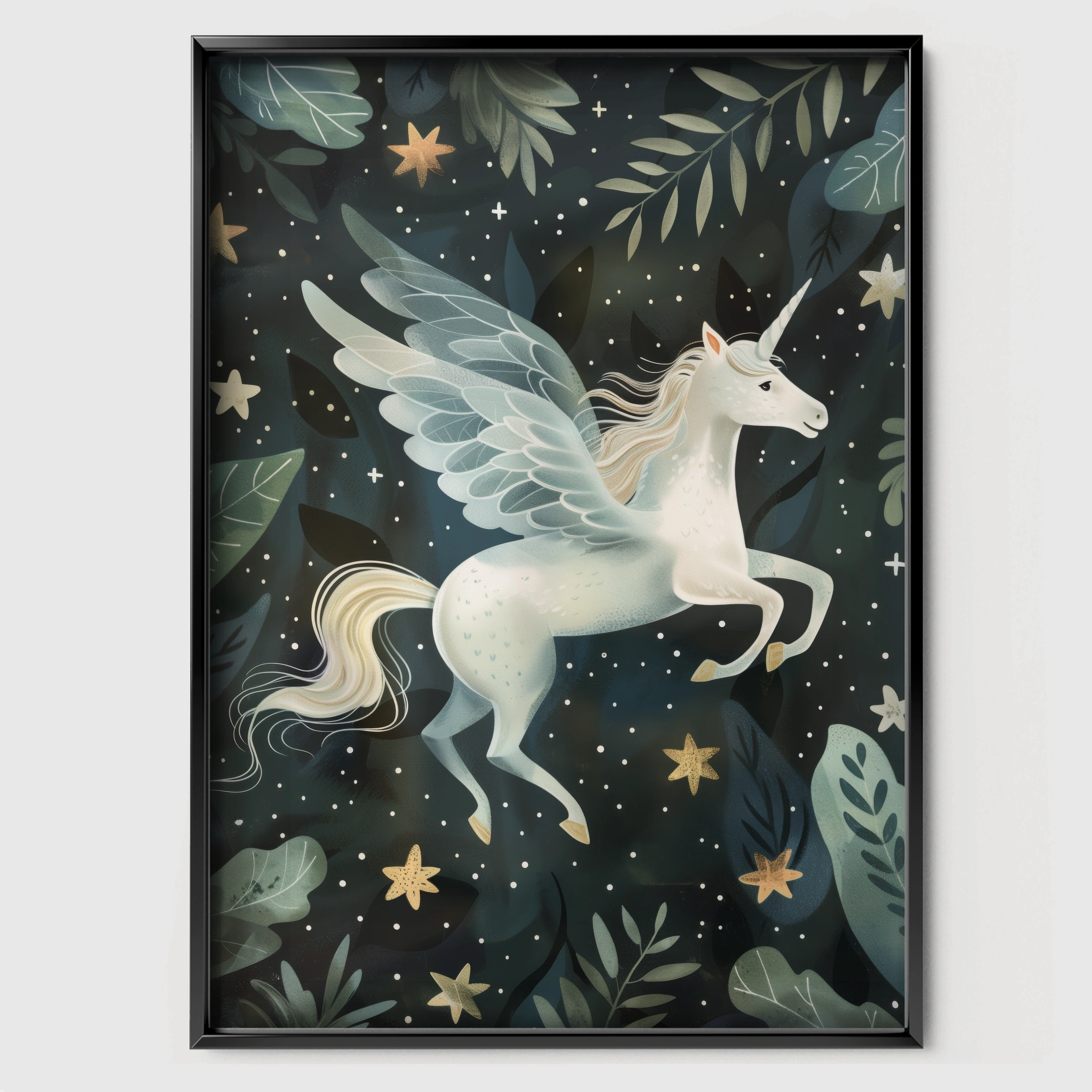 Pegasus in the Stars Nursery Print - black framed nursery wall art print