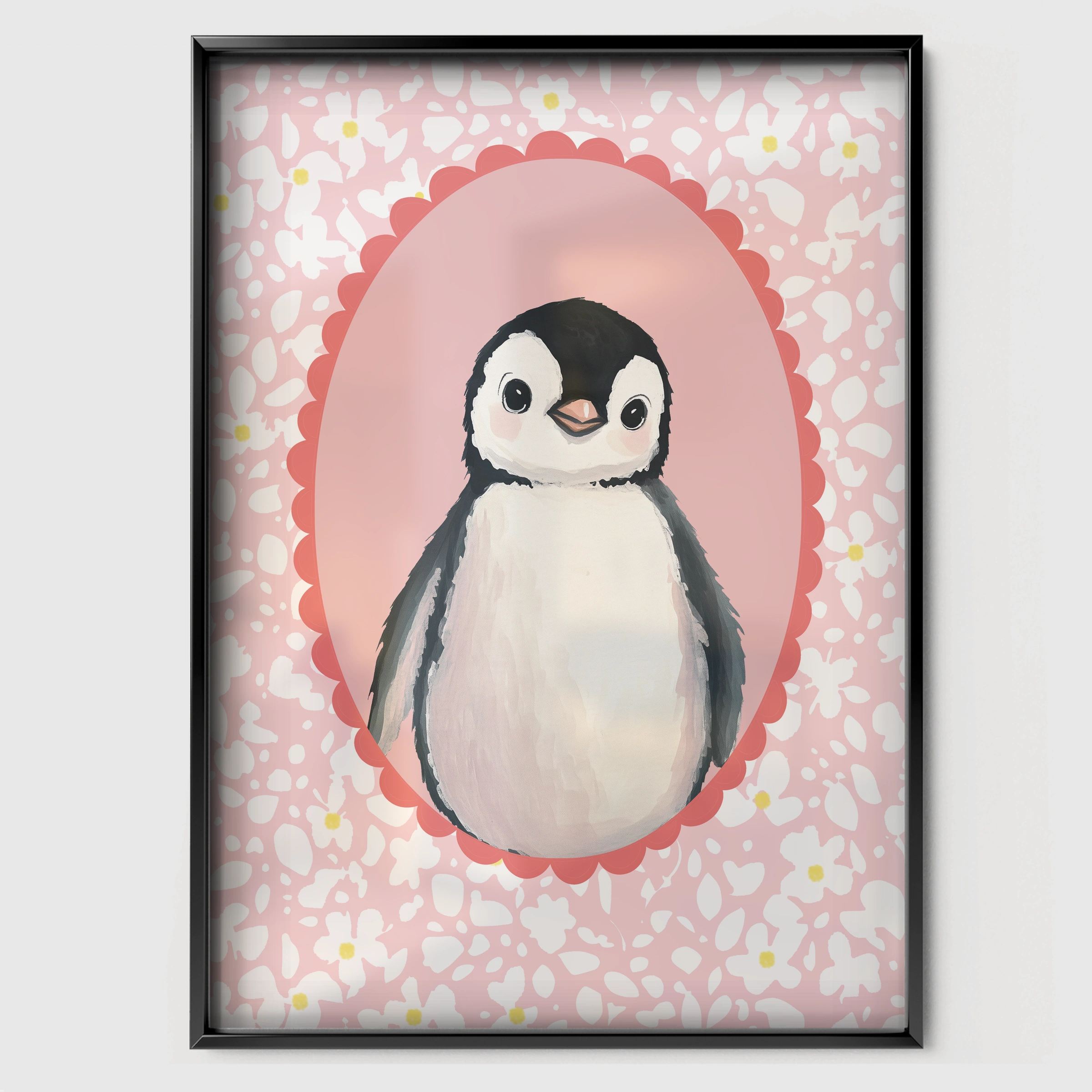 Penguin Cameo Nursery Print - black framed nursery wall art print