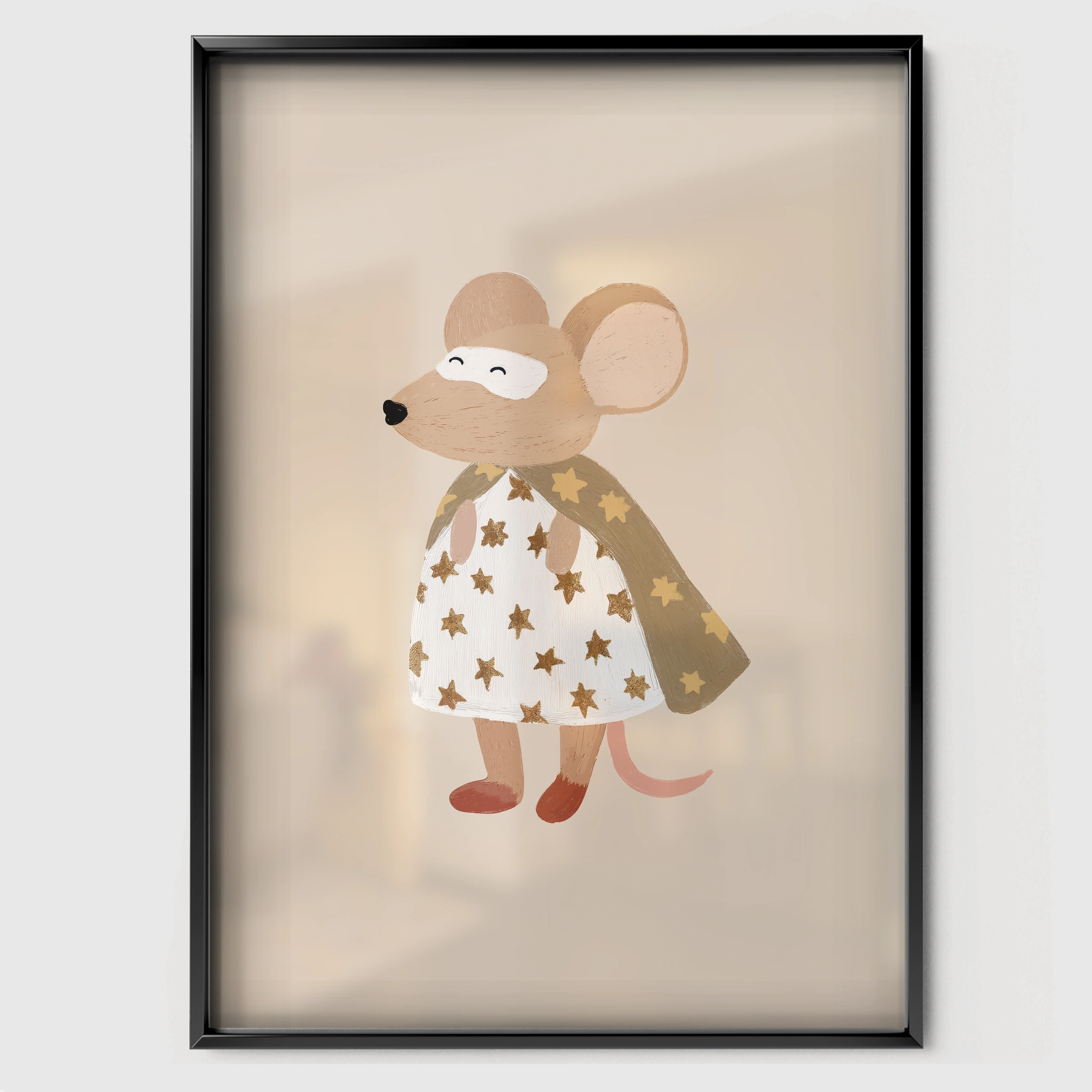 Pinafore Mouse Nursery Print - black framed nursery wall art print