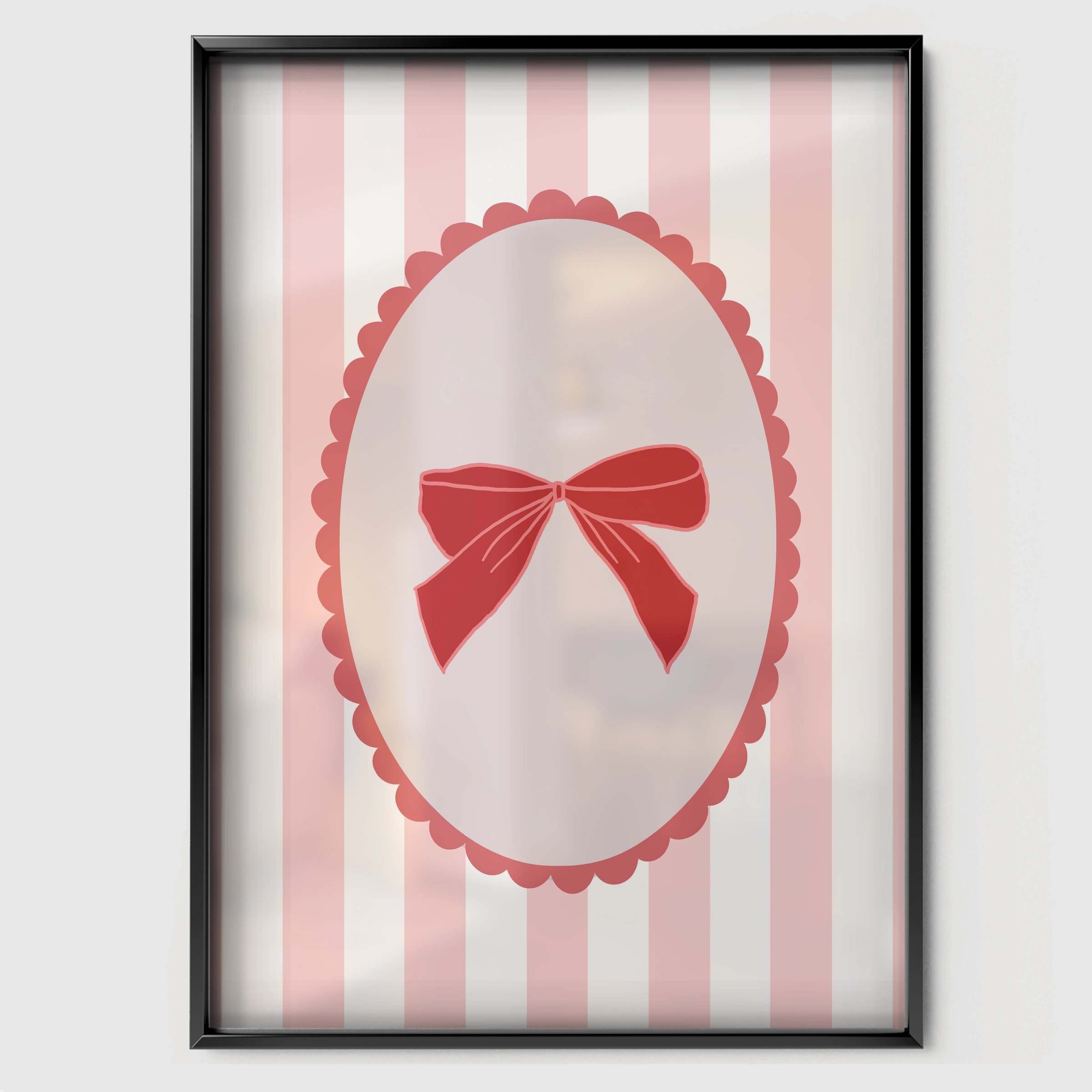 Pink Bow Cameo Nursery Print - black framed nursery wall art print