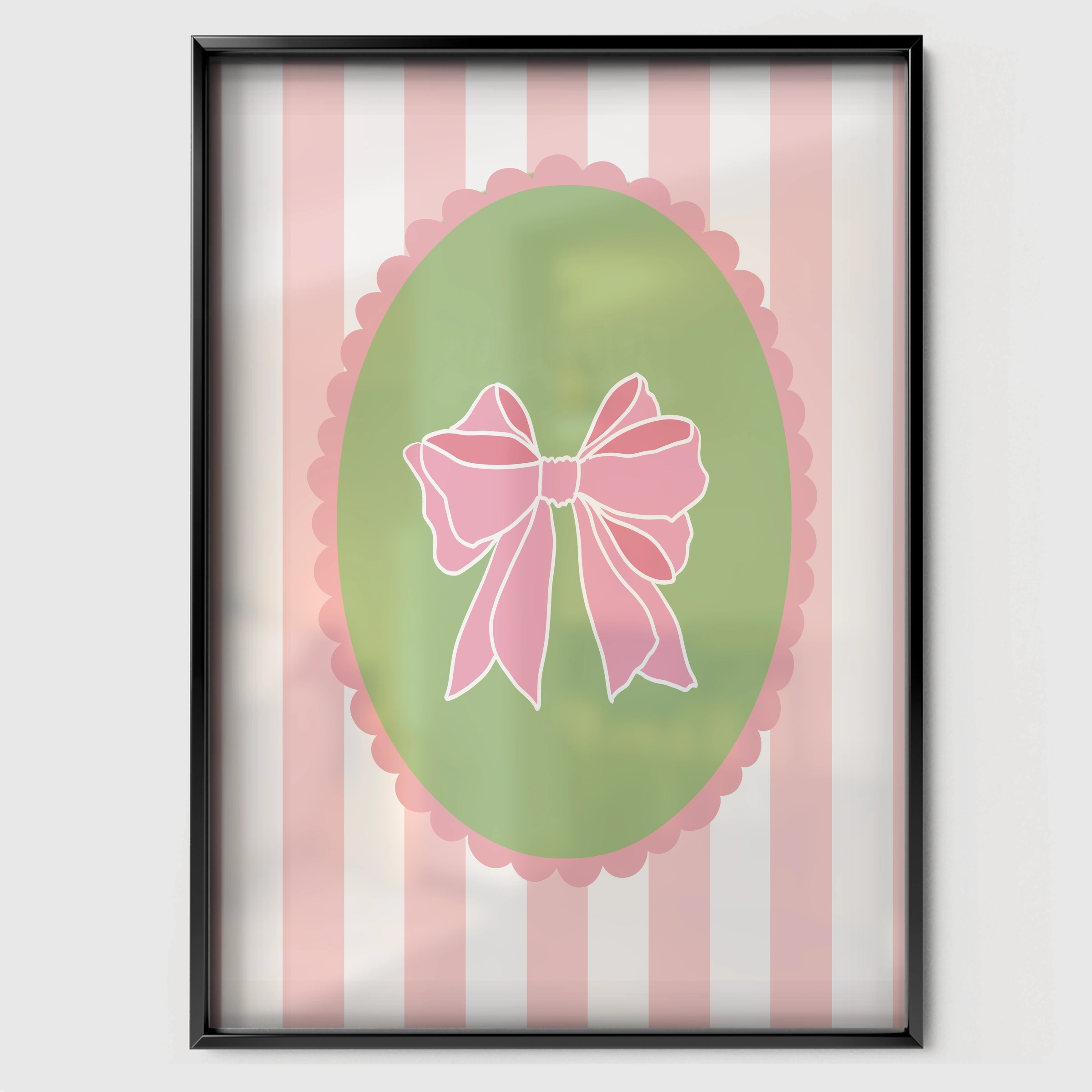 Pink Bow Cameo Three Nursery Print - black framed nursery wall art print