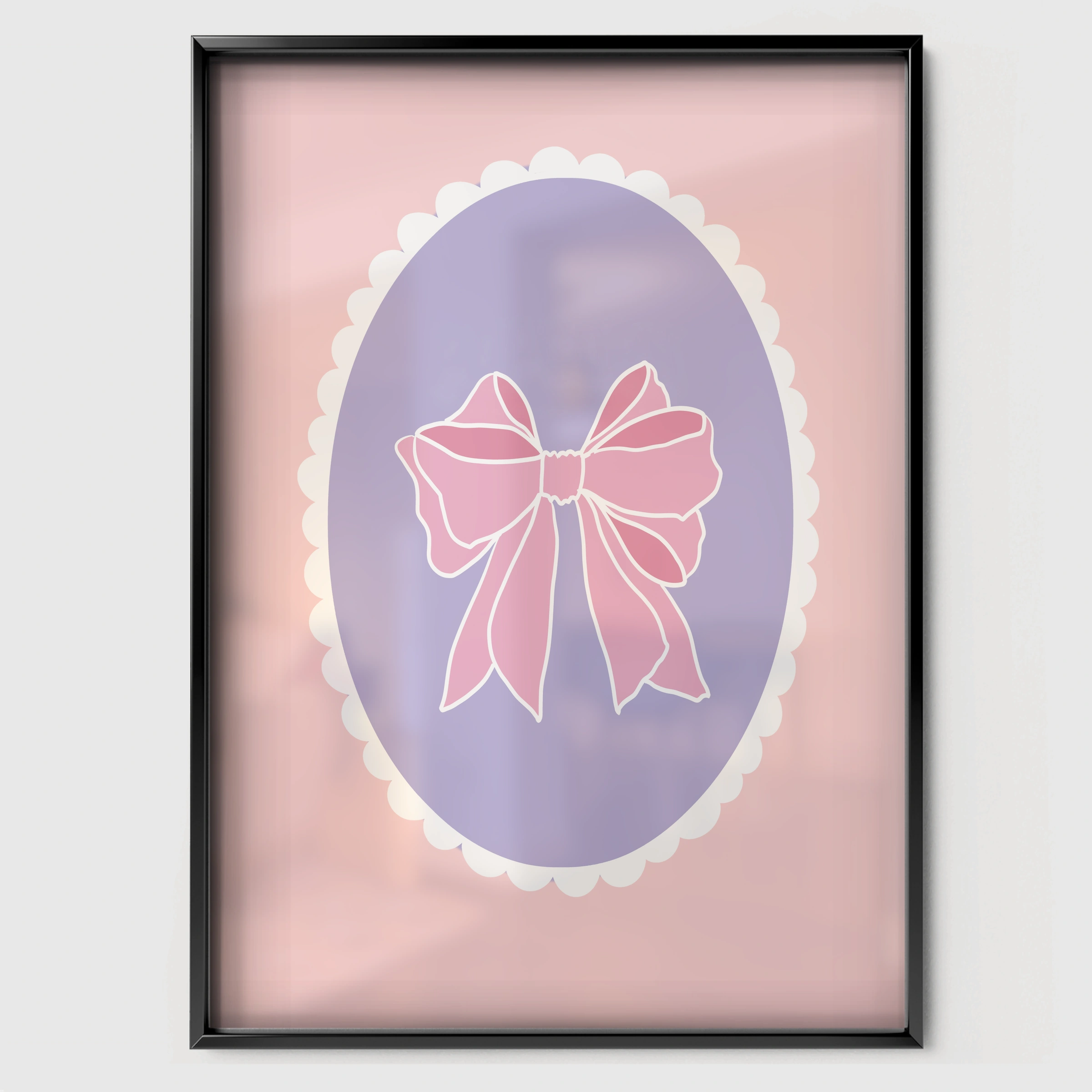 Pink Bow Cameo Two Nursery Print - black framed nursery wall art print