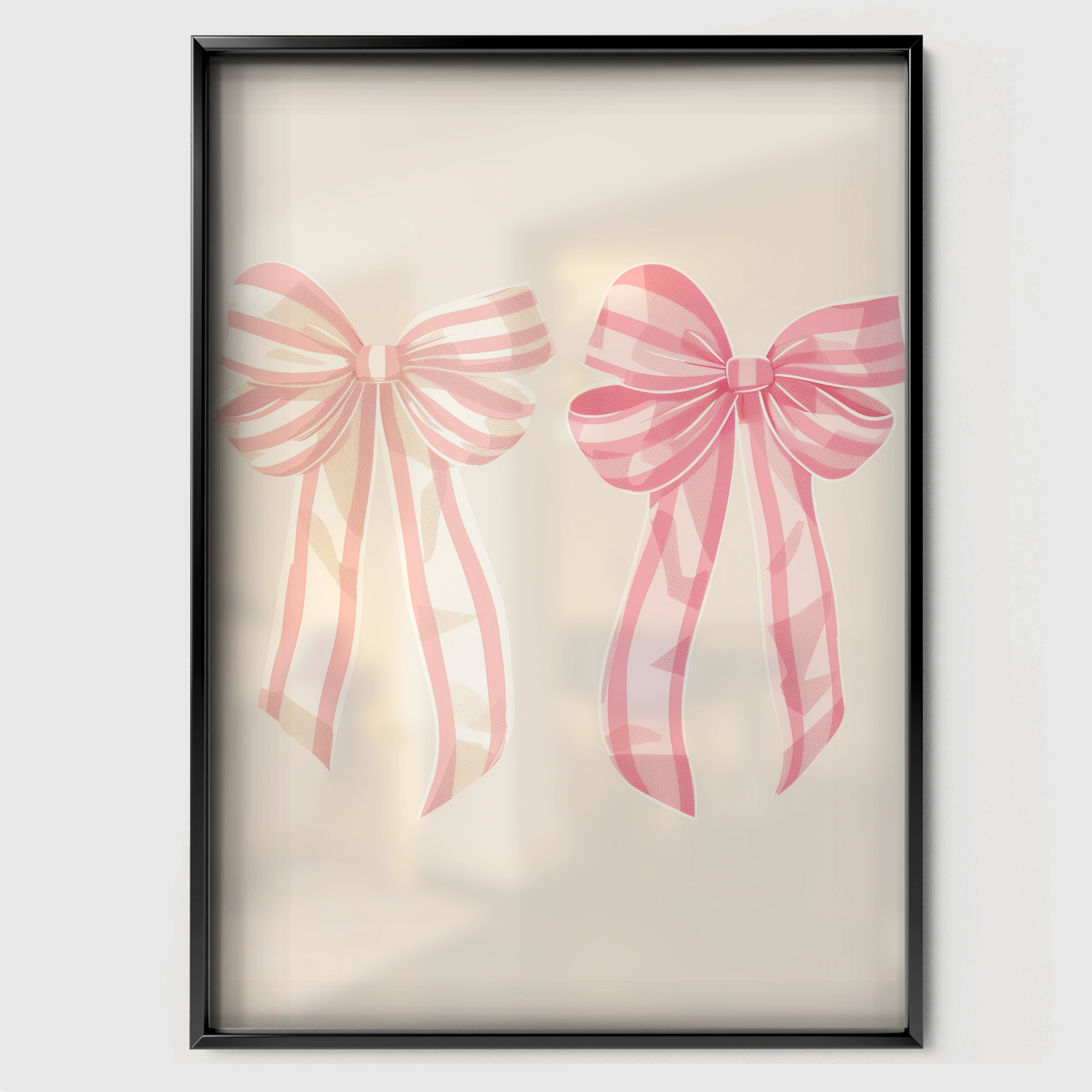 Pink Bows Nursery Print - black framed nursery wall art print