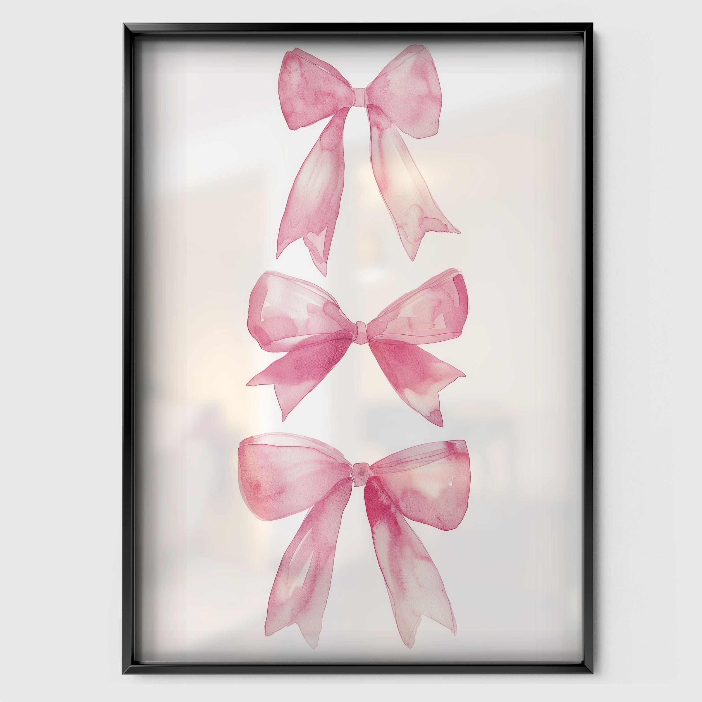 Pink Bows Trio Nursery Print - black framed nursery wall art print