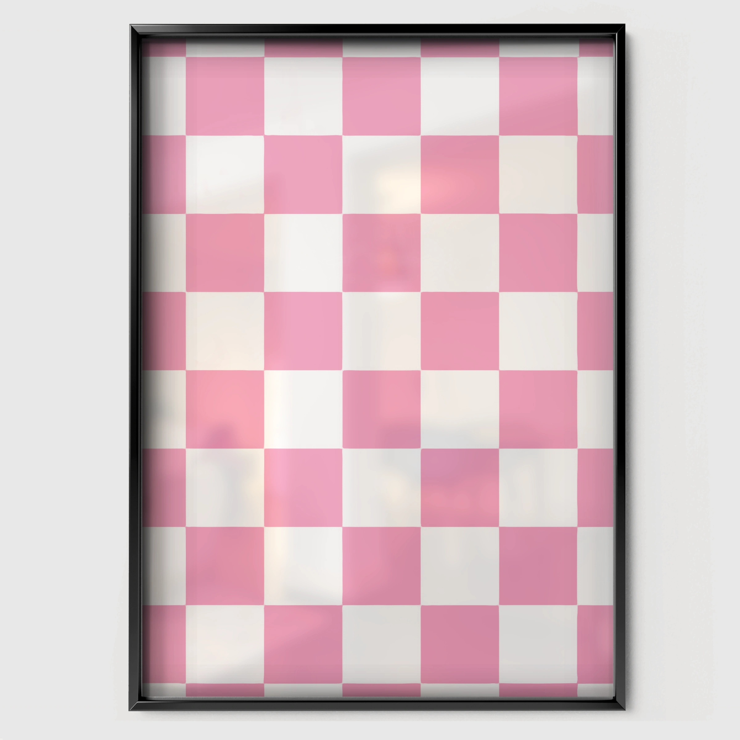 Pink Checkerboard Nursery Print - black framed nursery wall art print