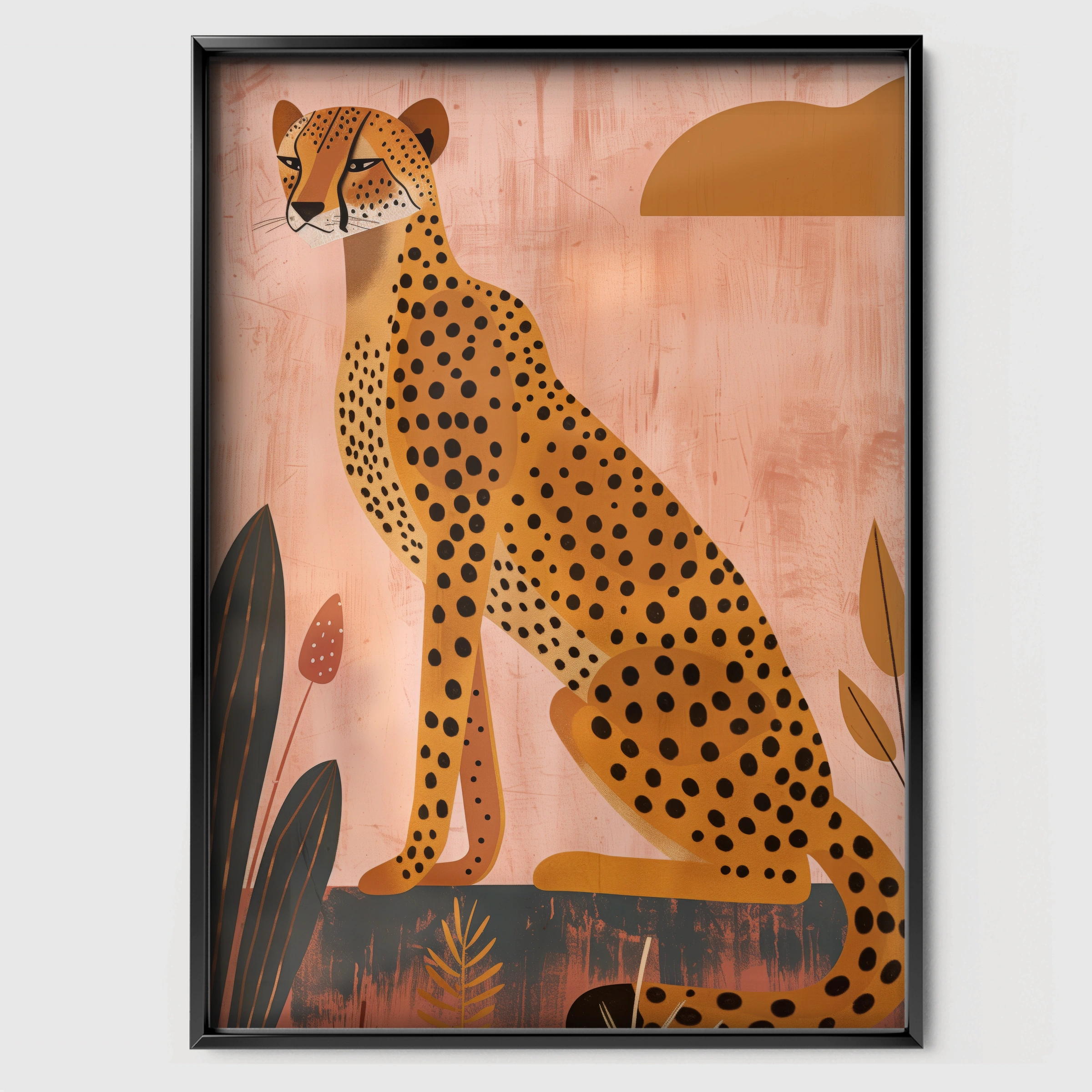Pink Cheetah Nursery Print - black framed nursery wall art print