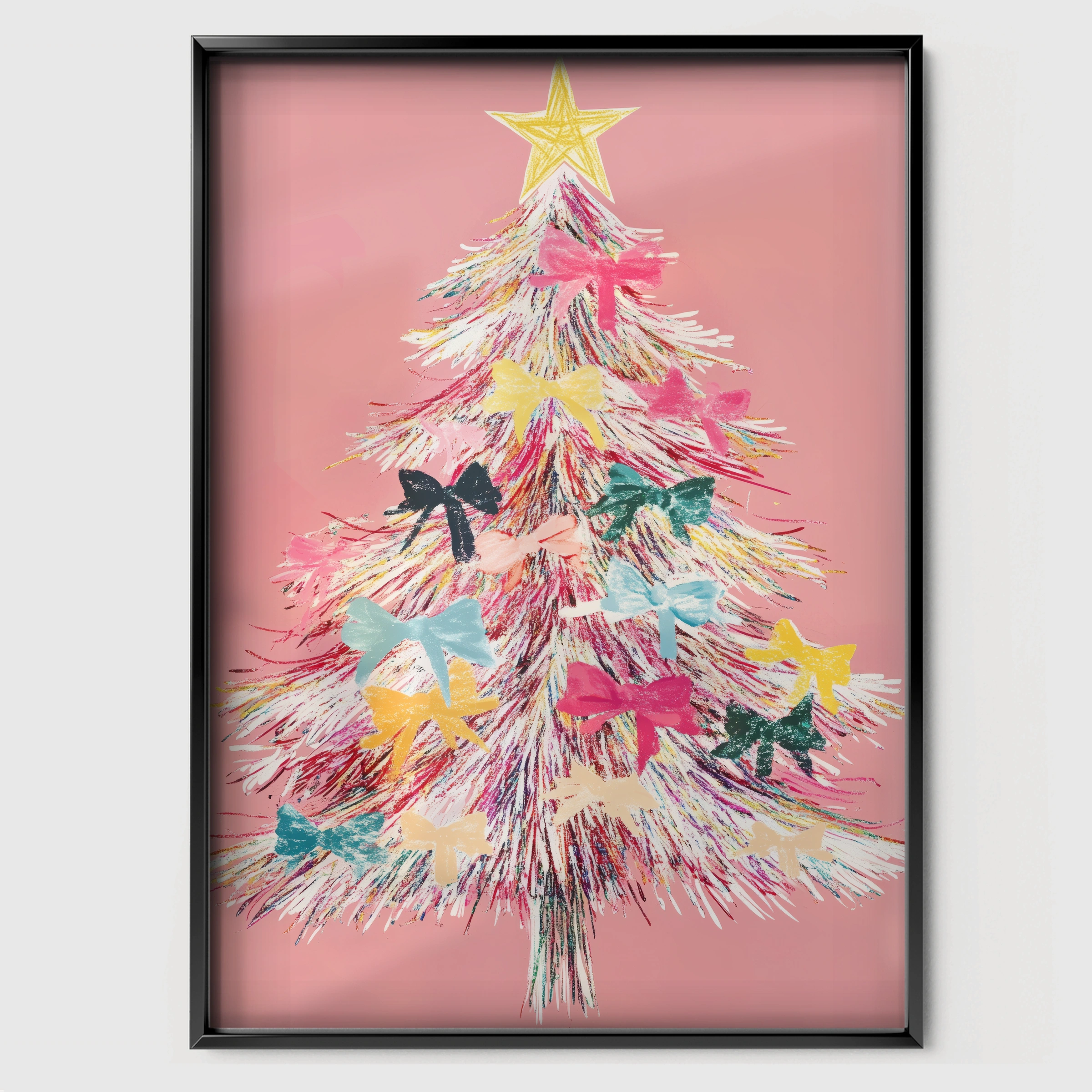 Pink Christmas Tree Print - black framed nursery wall art print