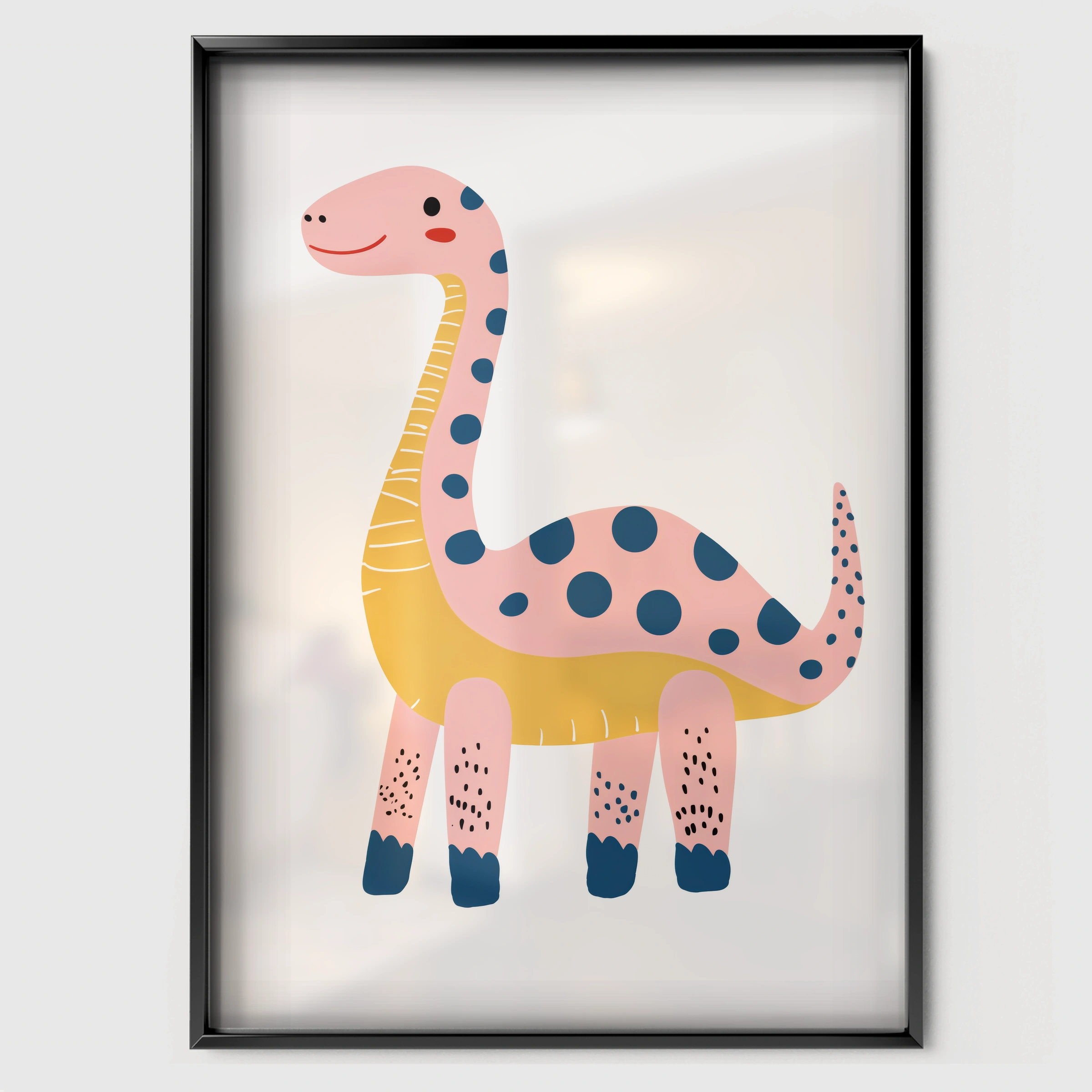 Pink Dino Nursery Print - black framed nursery wall art print