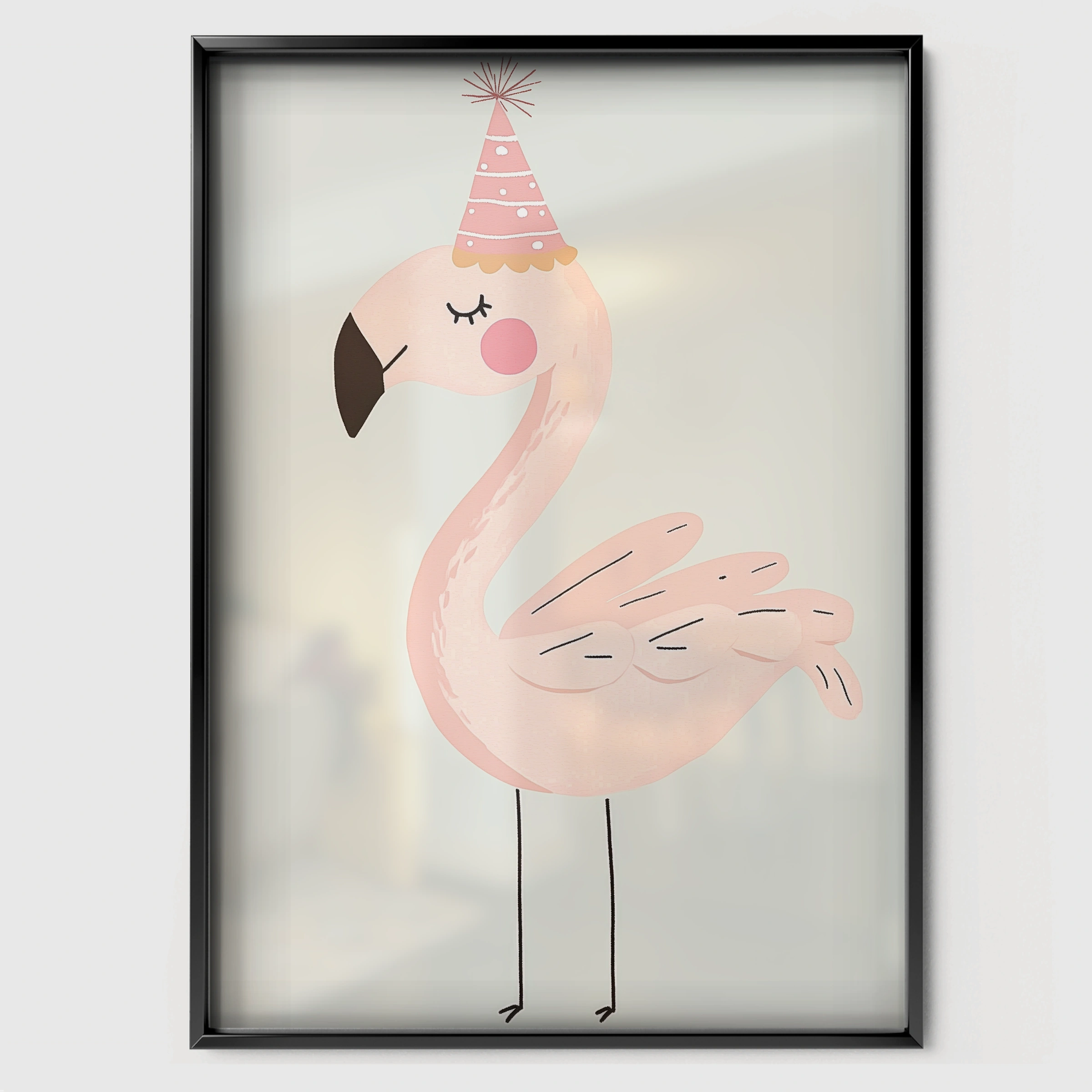 Pink Flamingo Nursery Print - black framed nursery wall art print