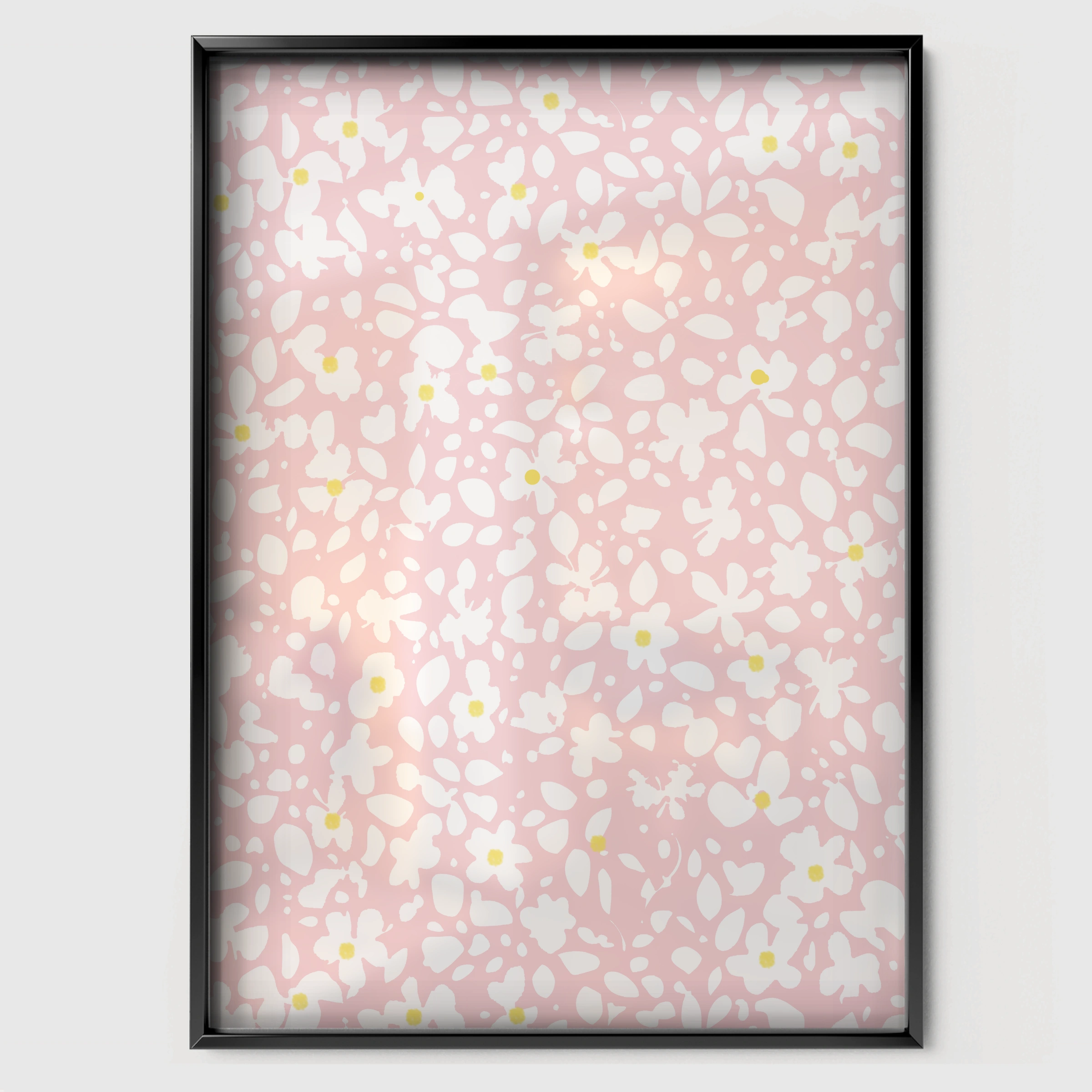 Pink Floral Nursery Print - black framed nursery wall art print