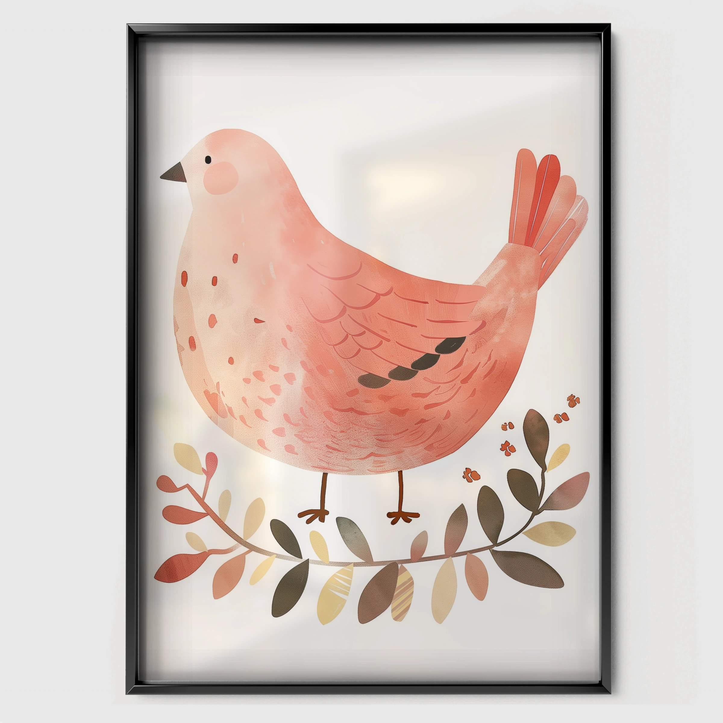 Pink Hen Nursery Print - black framed nursery wall art print