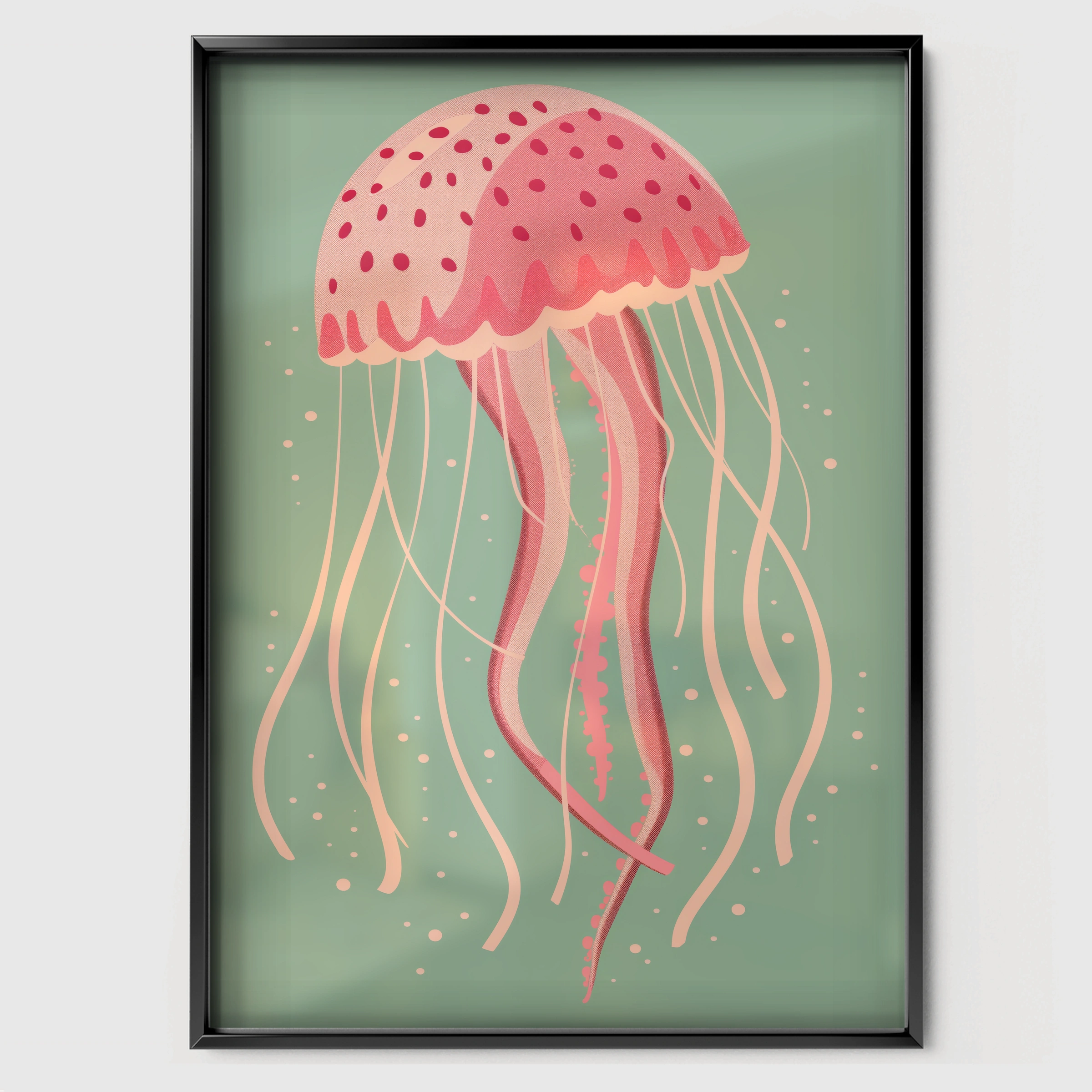 Pink Jellyfish Nursery Print - black framed nursery wall art print