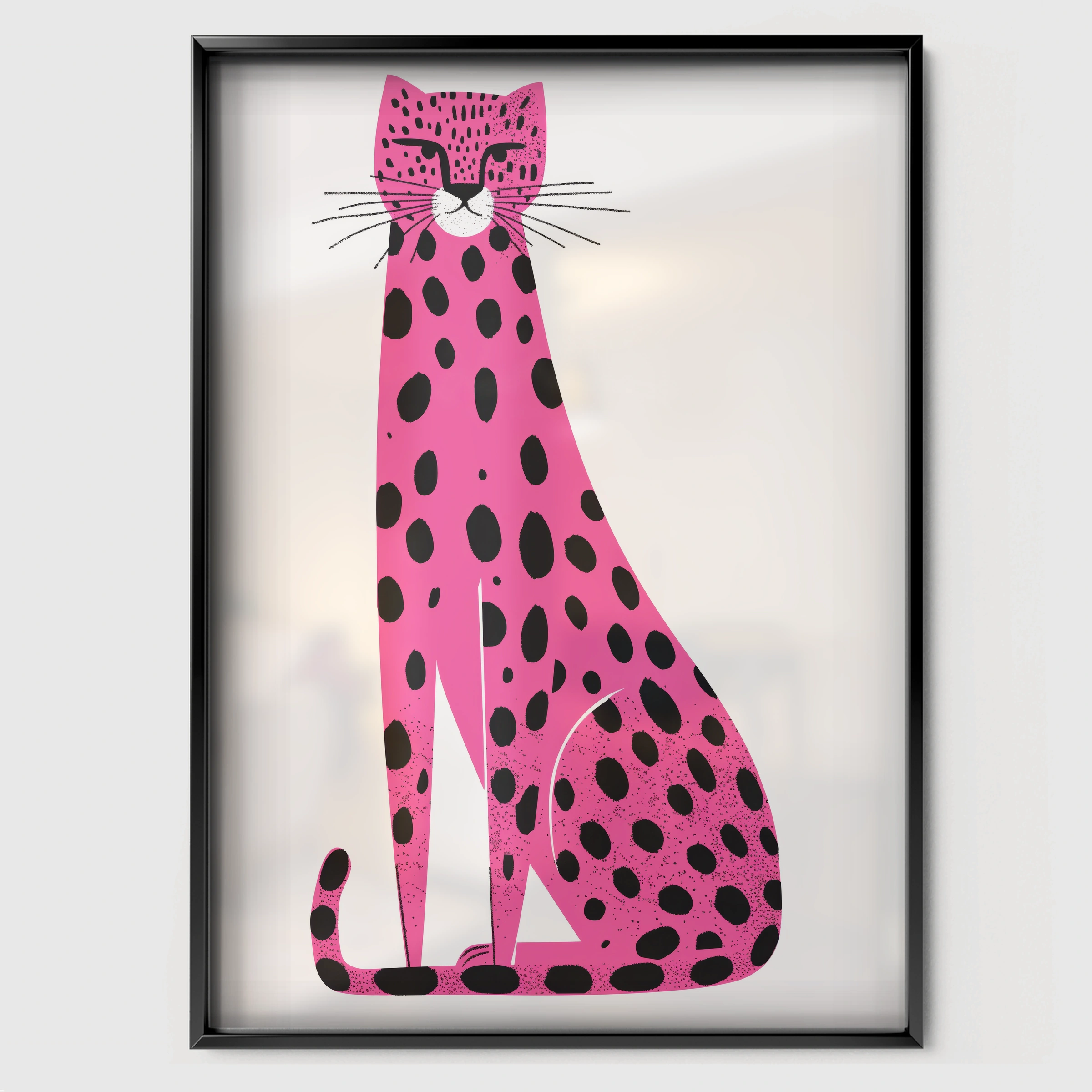 Pink Leopard Nursery Print - black framed nursery wall art print