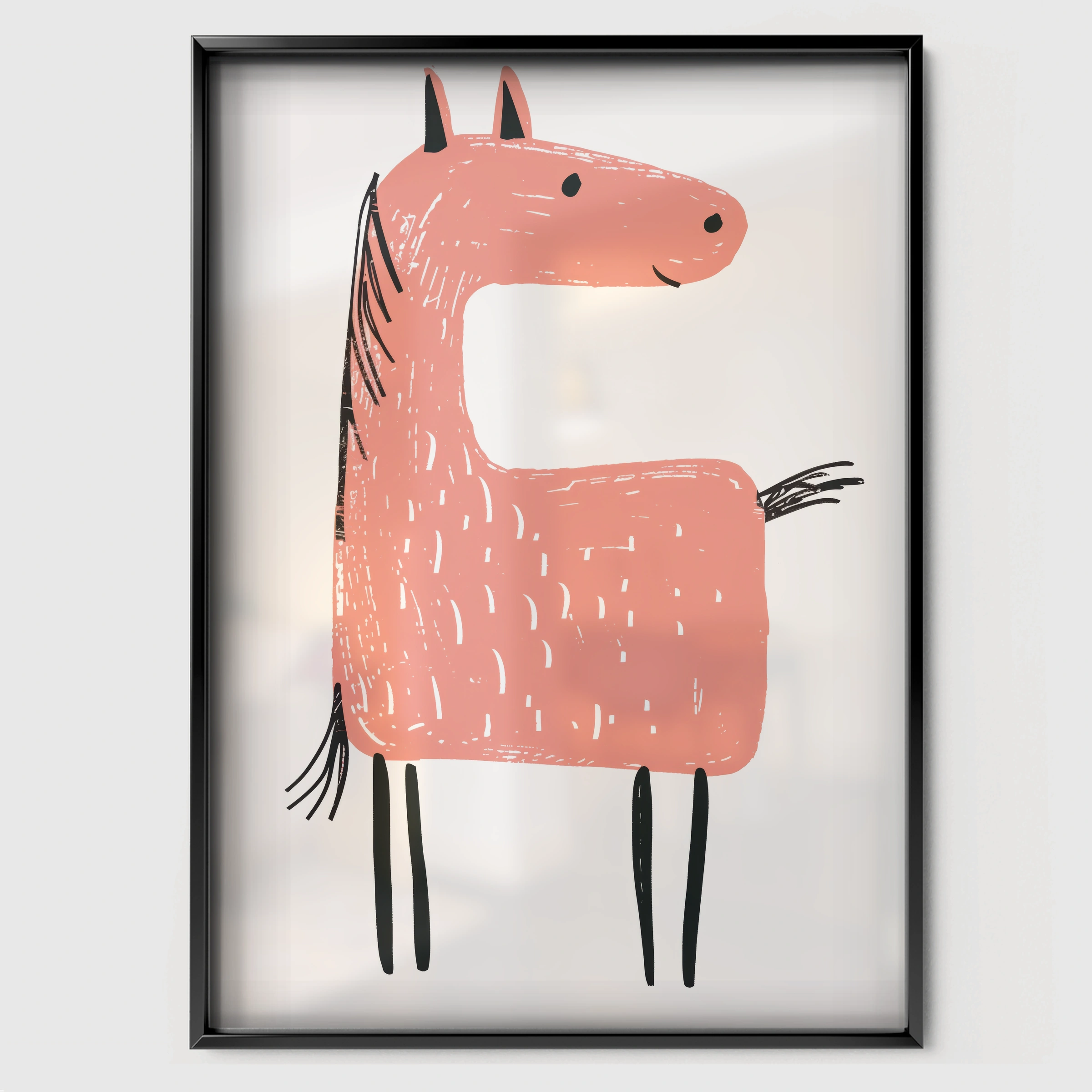 Pink Llama Nursery Print - black framed nursery wall art print