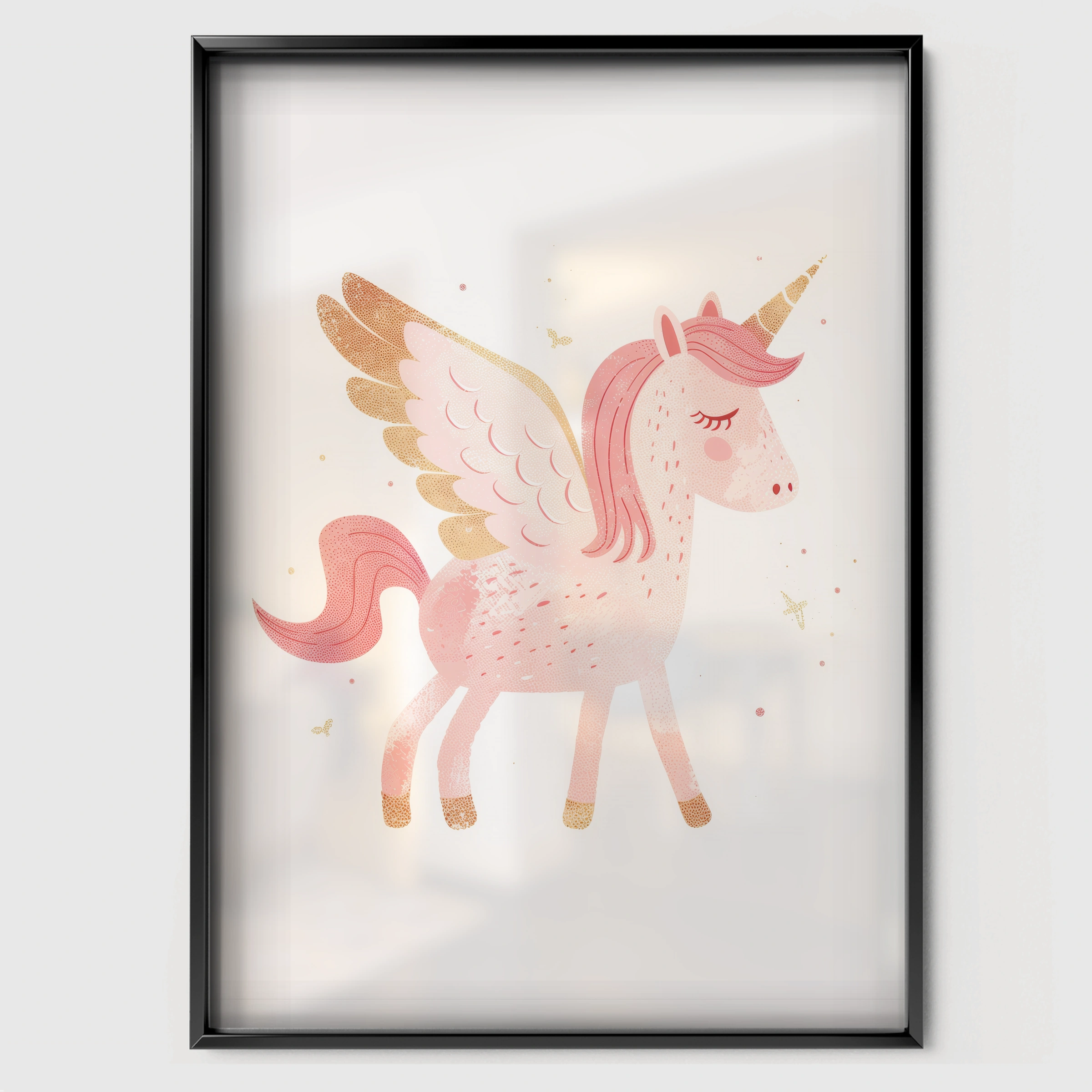Pink Pegasus Nursery Print - black framed nursery wall art print