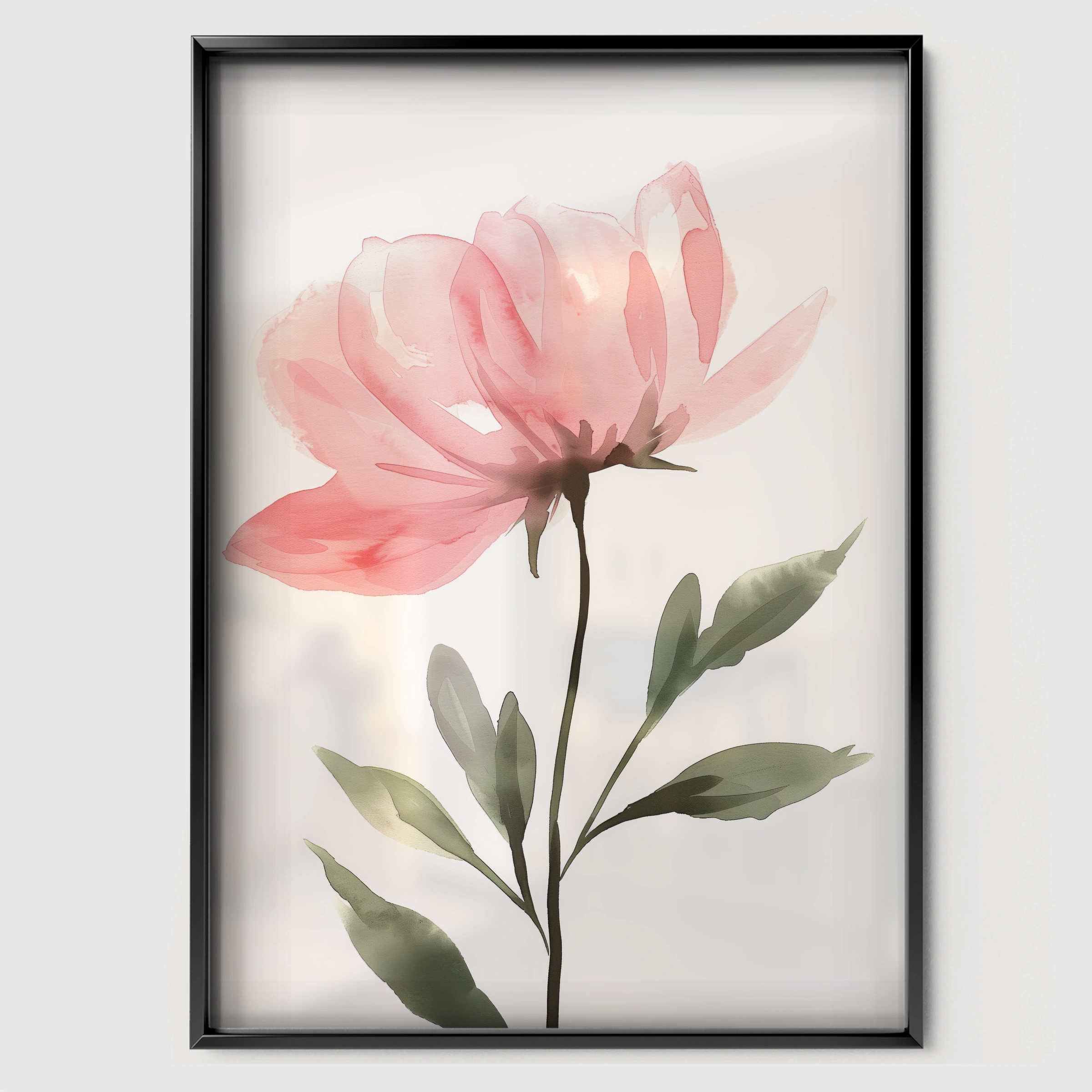 Pink Peony Nursery Print - black framed nursery wall art print