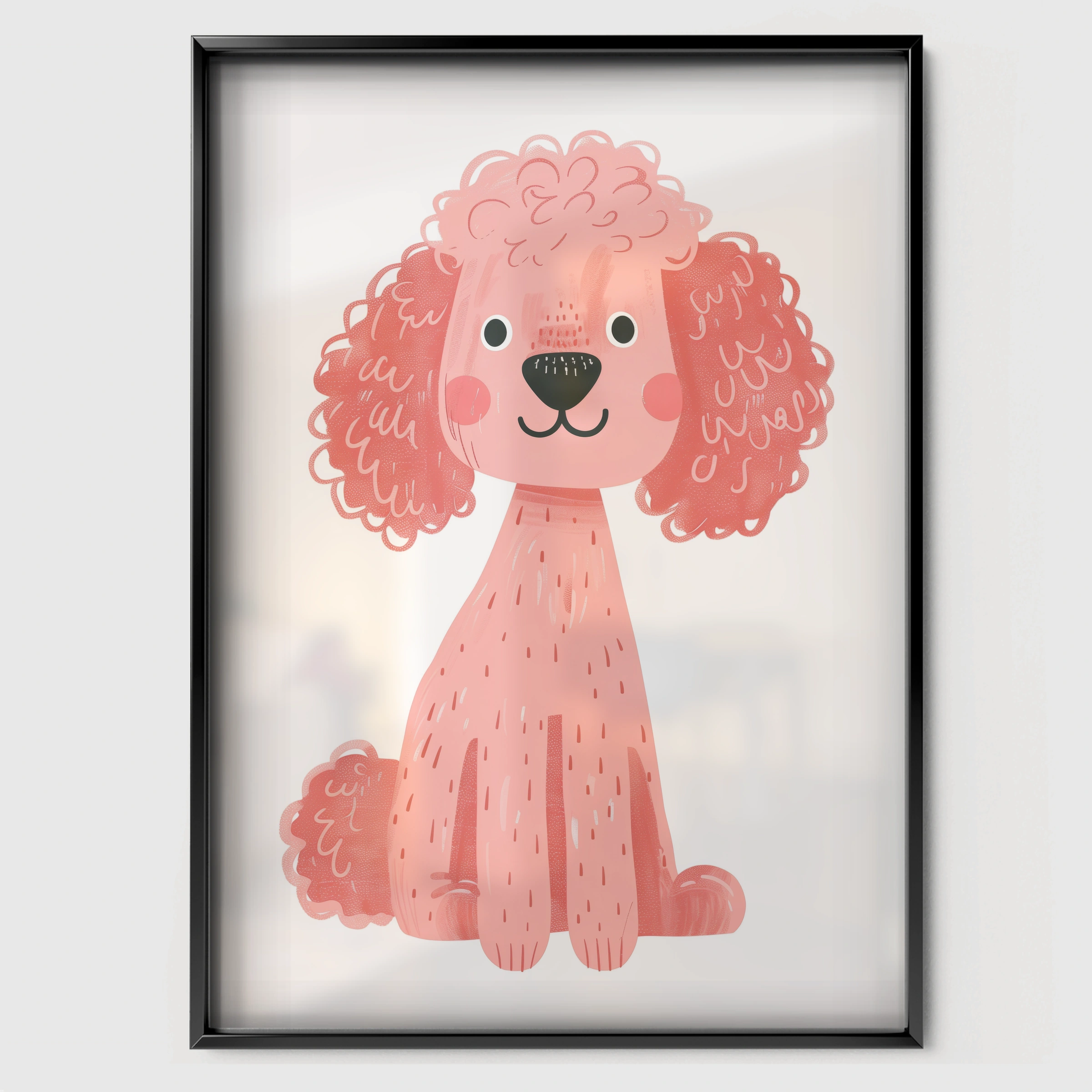 Pink Poodle Two Nursery Print - black framed nursery wall art print